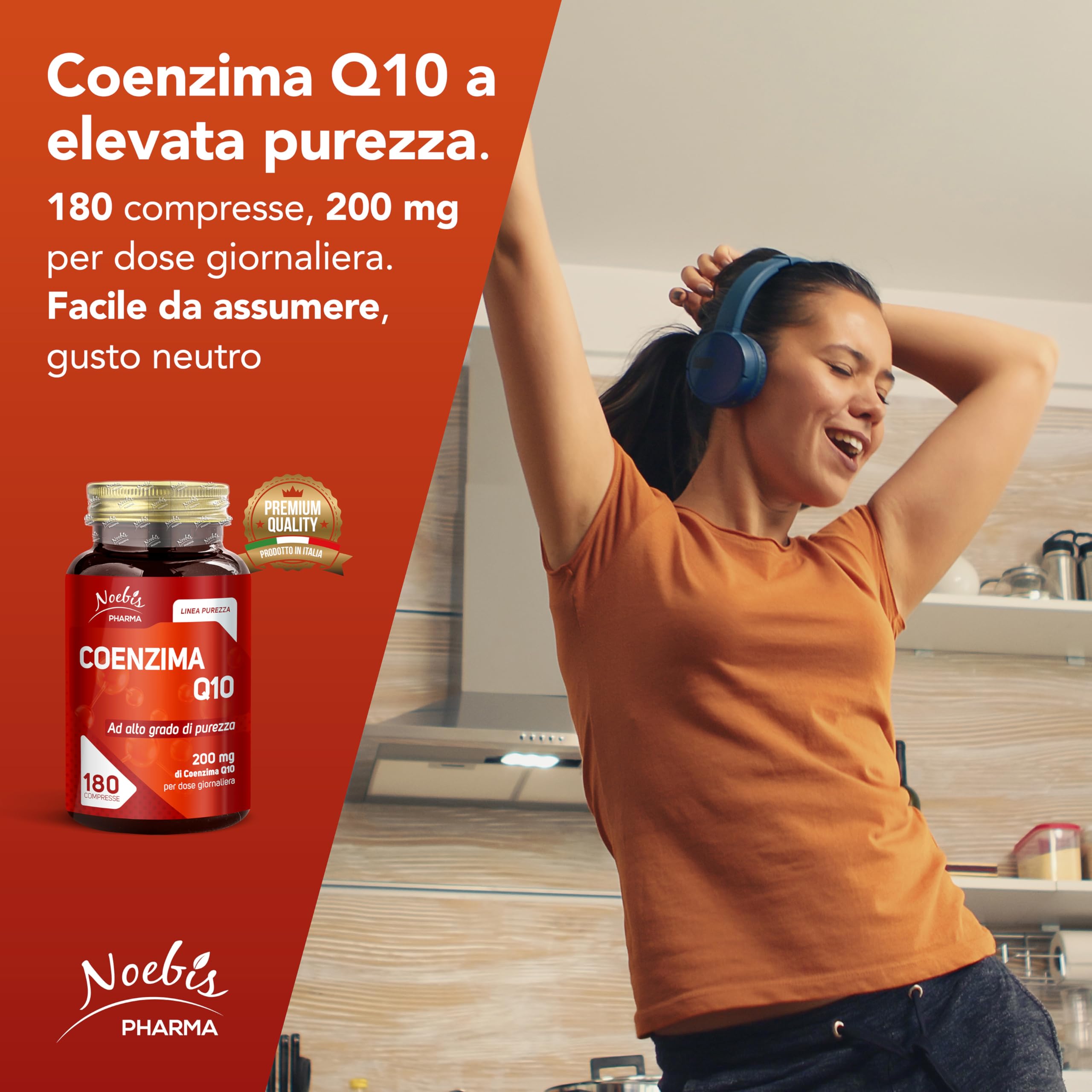 Coenzima Q10 200 mg Noebis Pharma – Alto Grado di Purezza – 180 Compresse – Integratore Q10, Vitalità ed Energia Cellulare – Supporto al Benessere – Made in Italy