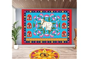 Lotus Pichwai Backdrop Cloth Indian Blue - 7x5 Feet | Stunning Decor for Your Puja