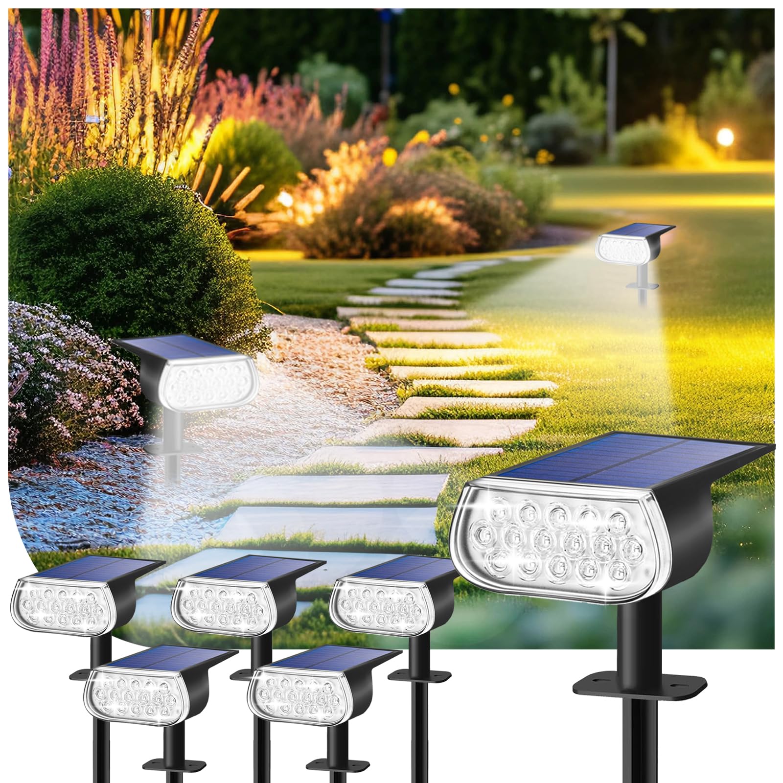 Photo 1 of CAHOUGSMT Solar Spot Lights Outdoor, IP67 Waterproof Landscape Spotlights 3 Lighting Modes Solar Outdoor Lights Dusk to Dawn for Yard Garden Pathway 6 Pack