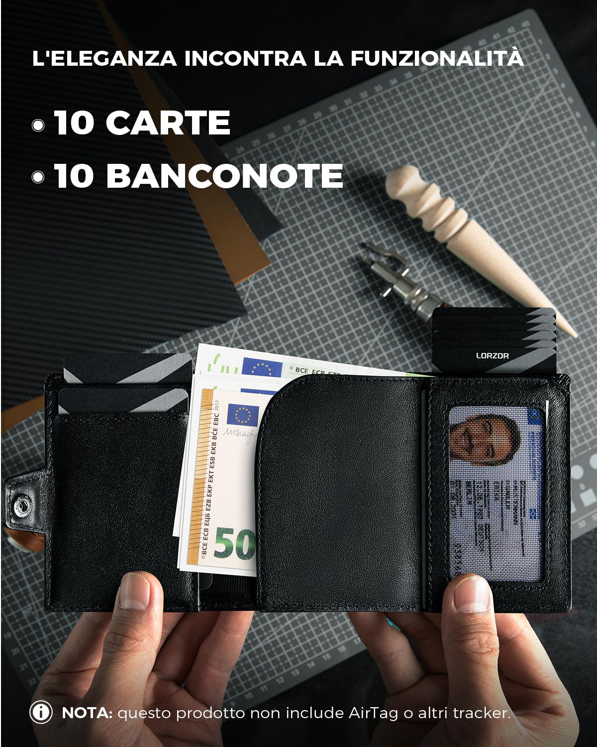 LORZOR® Portafoglio Airtag, Portacarte Uomo di Pelle Vera, Portafoglio Uomo Slim con Porta Carte di Credito e Portamonete, Portacarte Airtag con blocco RFID, per 10 Carte, Moderne