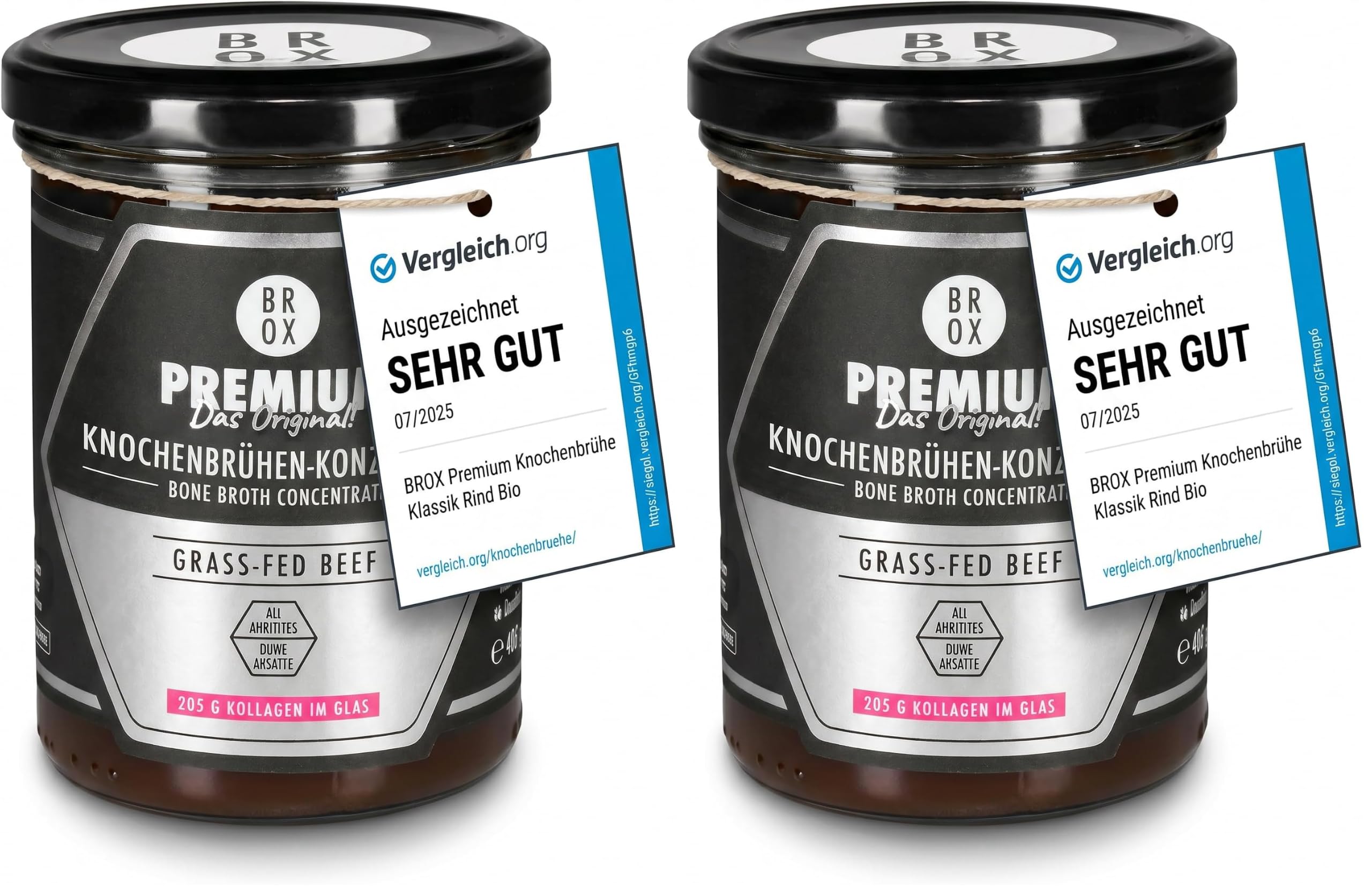 BROX Knochenbrühen-Konzentrat Weiderind (2x 465 g) – 24h gekocht, 205g Kollagen, 3 Sek. Zubereitung – Für 11,5L Rinderbrühe mit maximaler Bioverfügbarkeit – ohne Zusätze, 46 Portionen