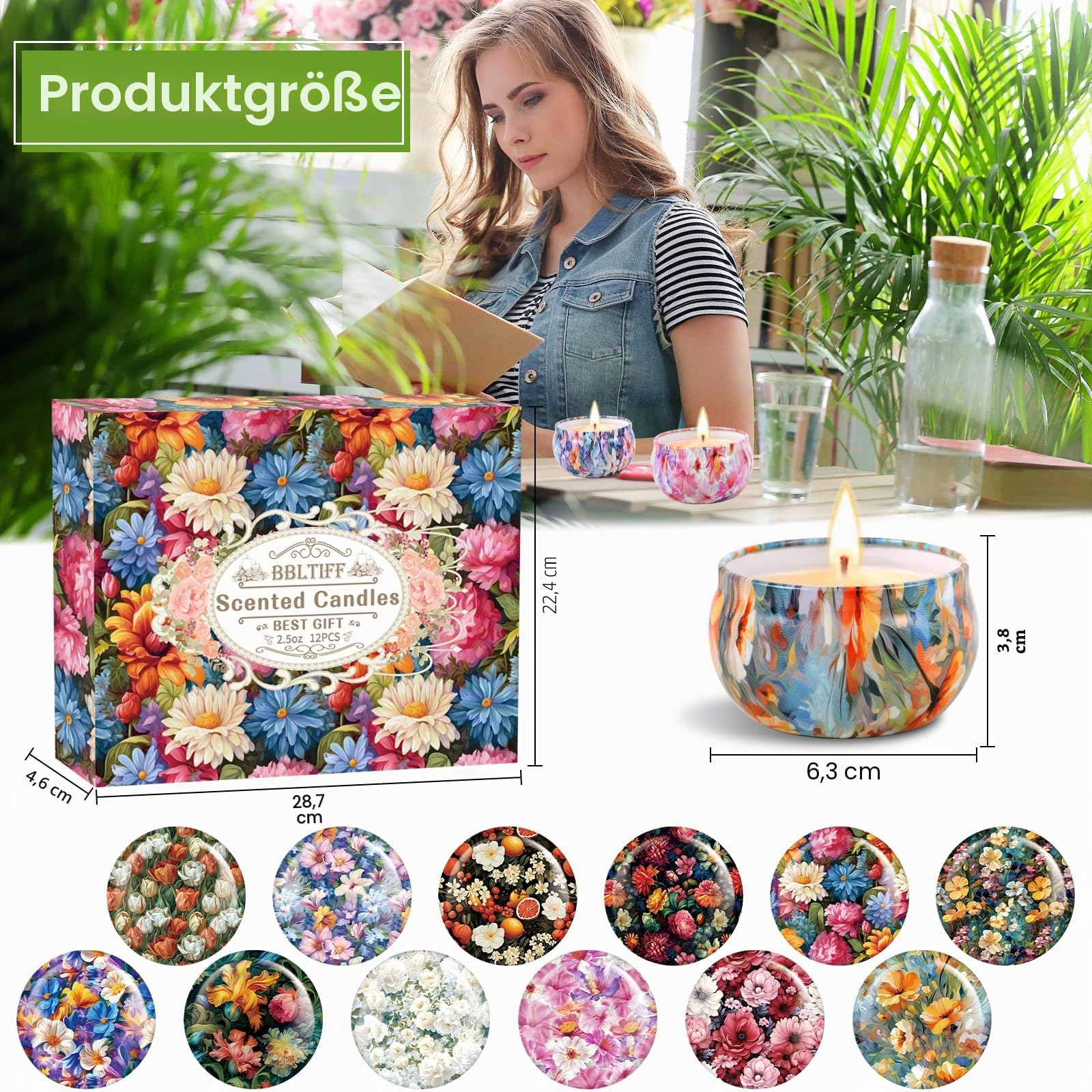 12 Stück Duftkerzen Geschenkset, Duftkerzen Set für Frauen, Scented Candle, Natürliches Sojawachs Kerze, kerzen geschenk für Weihnachten, Geburtstag, Valentinstag, Halloween (12 Düfte)