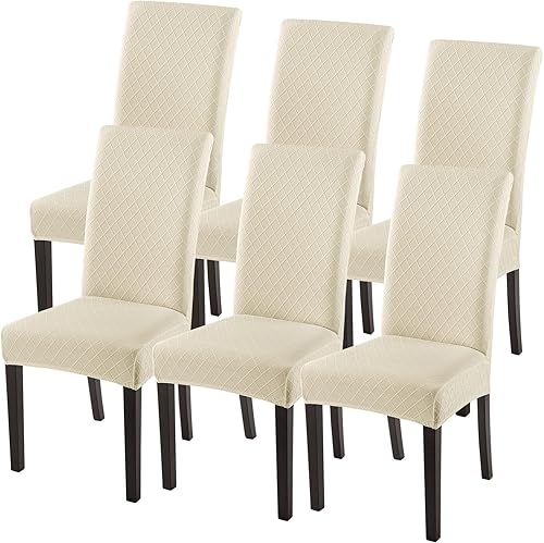 SearchI Juego de 6 fundas para sillas Parsons de tela jacquard, elásticas, súper ajuste, extraíbles y lavables, fundas protectoras para sillas de