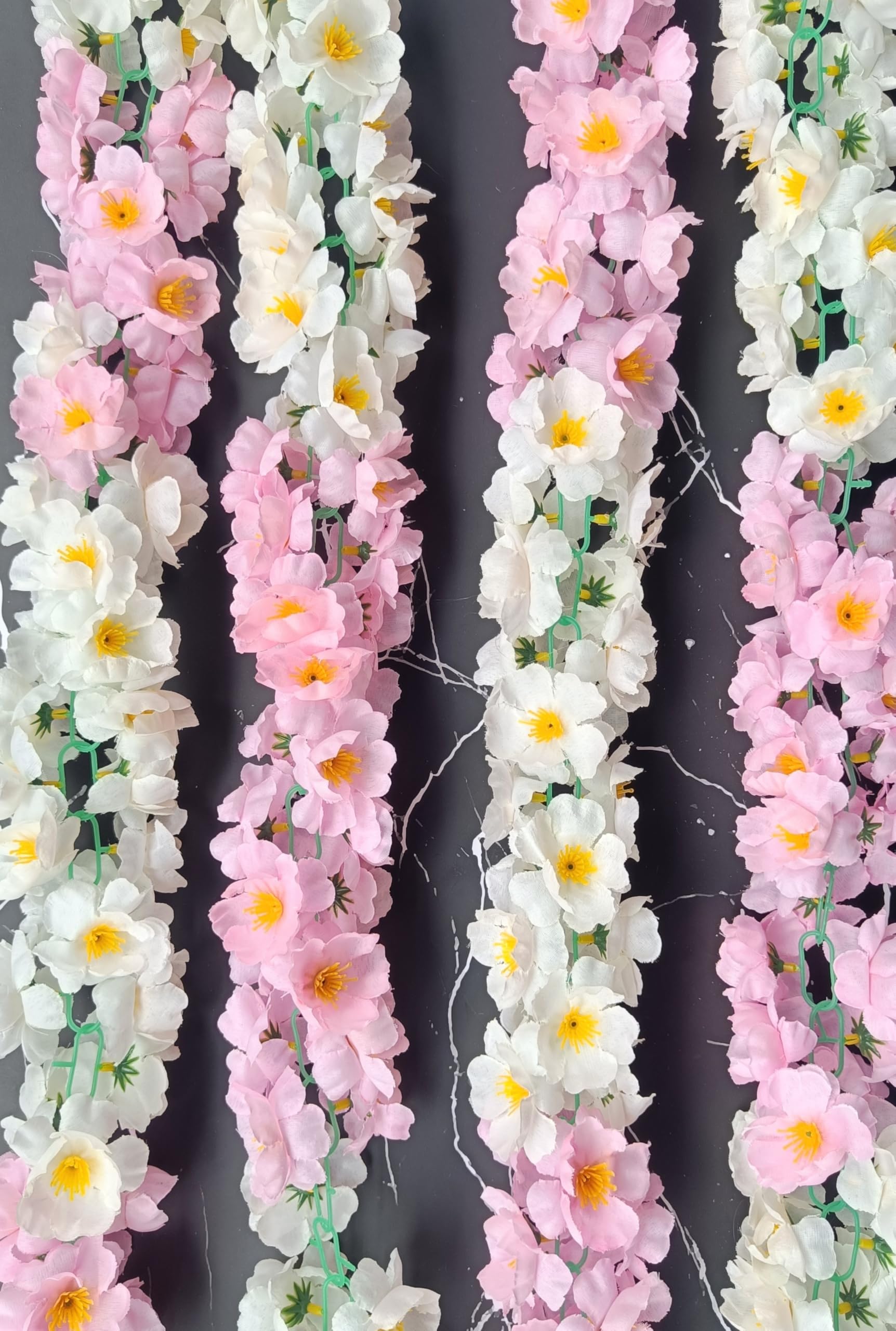 VRB Dec™ 1 Pcs Artificial Flowers Vine Blossom/Roses Garland Fake (6 ft) Flowers Fabric Roses/Blossom Garland for Wedding Decor Diwali/Ganpati/Garden Wall Valentine (White & Pink Combo Blossom)-image-47