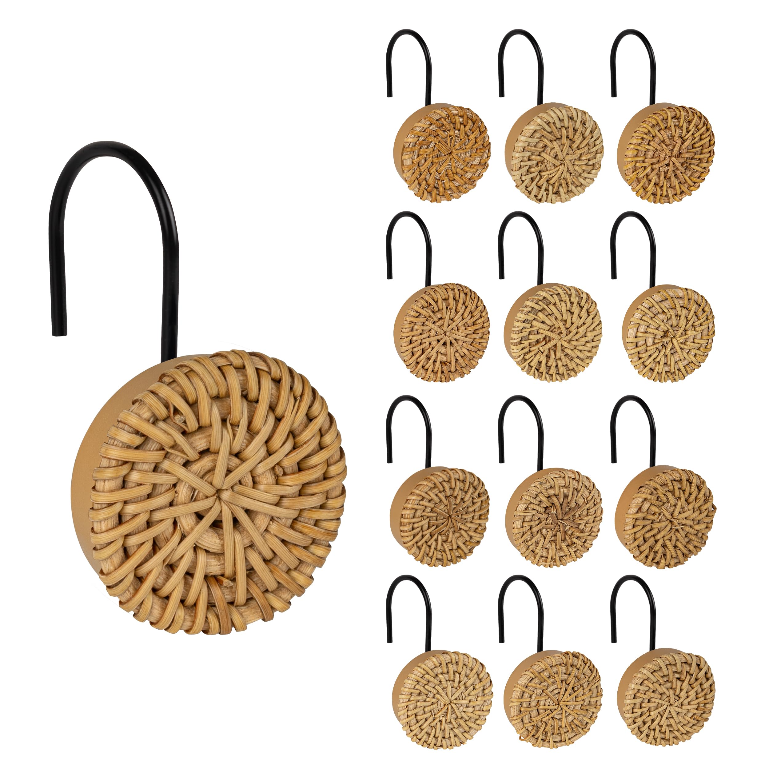 Boho Duschvorhang-Haken Aus Rattan – Handgewebt, 12 Stück, Für Standard-Stangen