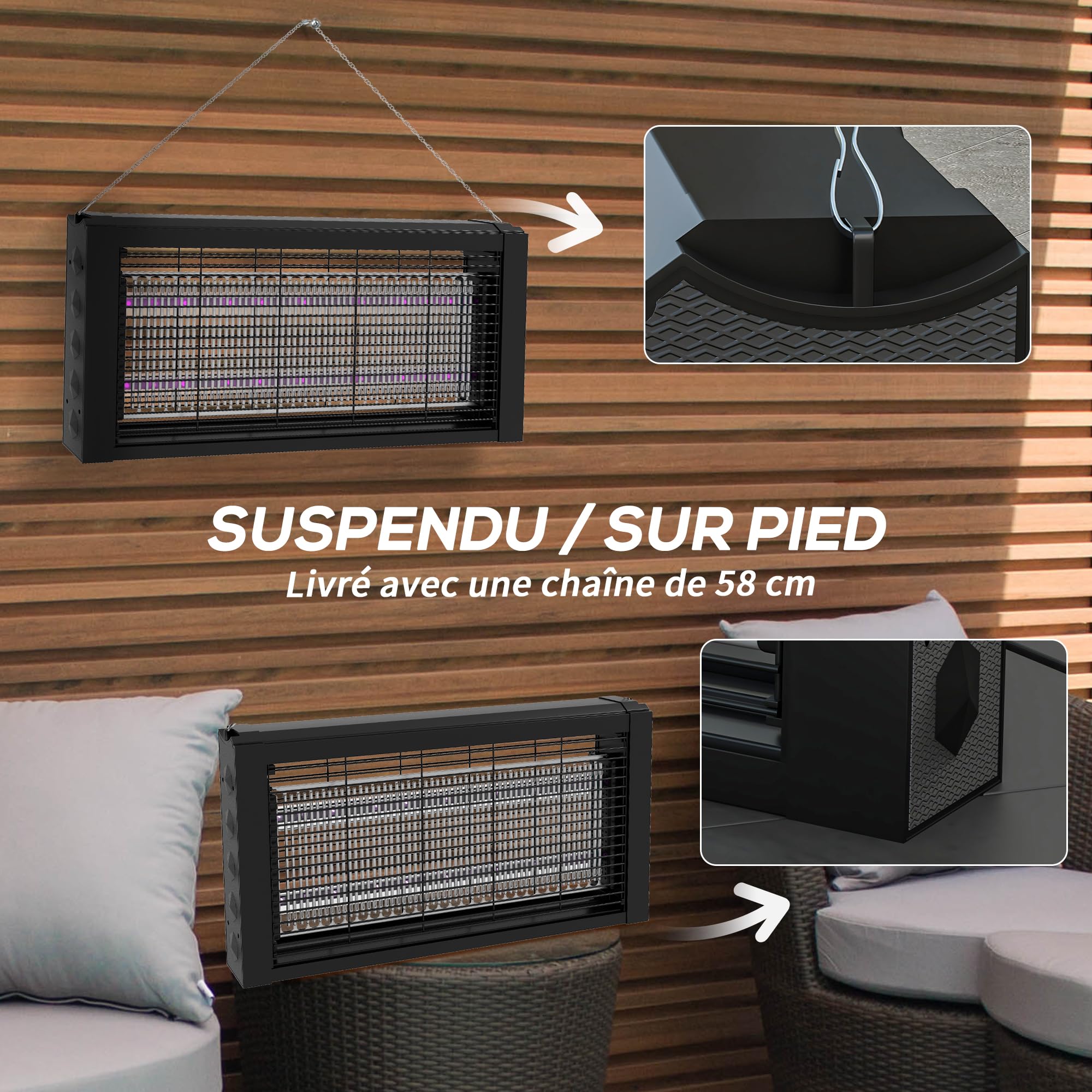HOMCOM Lampe LED Anti Insectes Puissant 8W, Anti Moustique Efficace pour intérieur, pièce jusqu'à 60m², à Poser ou à Suspendre