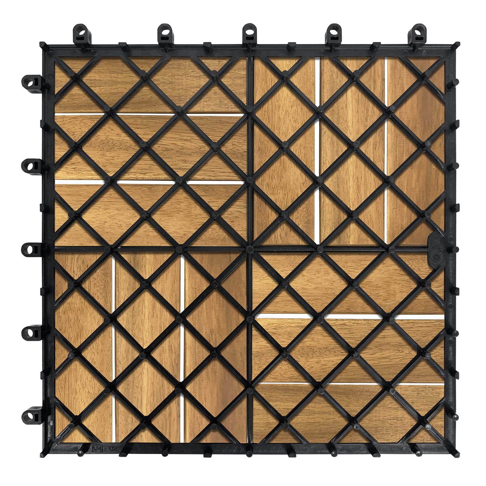 LZQ Płytki drewniane z drewna akacjowego, 30 x 30 cm, płytki tarasowe z systemem na klik, 55 sztuk płytek z kratką drenażową, do ogrodu, na taras, balkon, (model B, 55 sztuk = 5 m²)