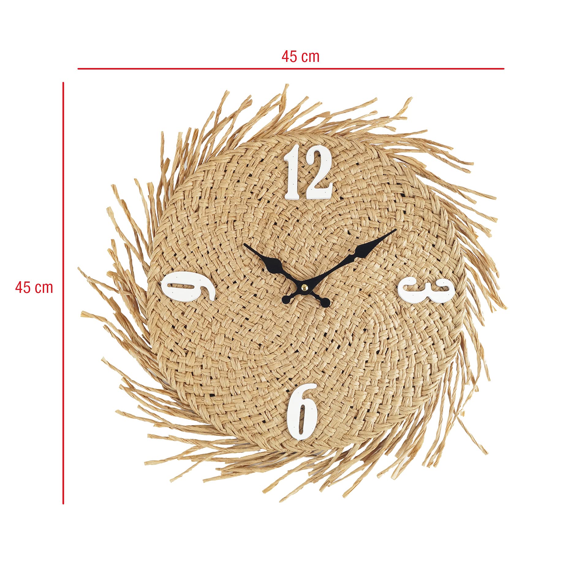 Rebecca Mobili Orologio Per Muro, Orologi Da Parete Paglia Mdf, Beige, Stile Rustico, Arredo Cucina Soggiorno - Misure: 45 x 45 x 4,5 cm (HxLxP) - Art. RE6593