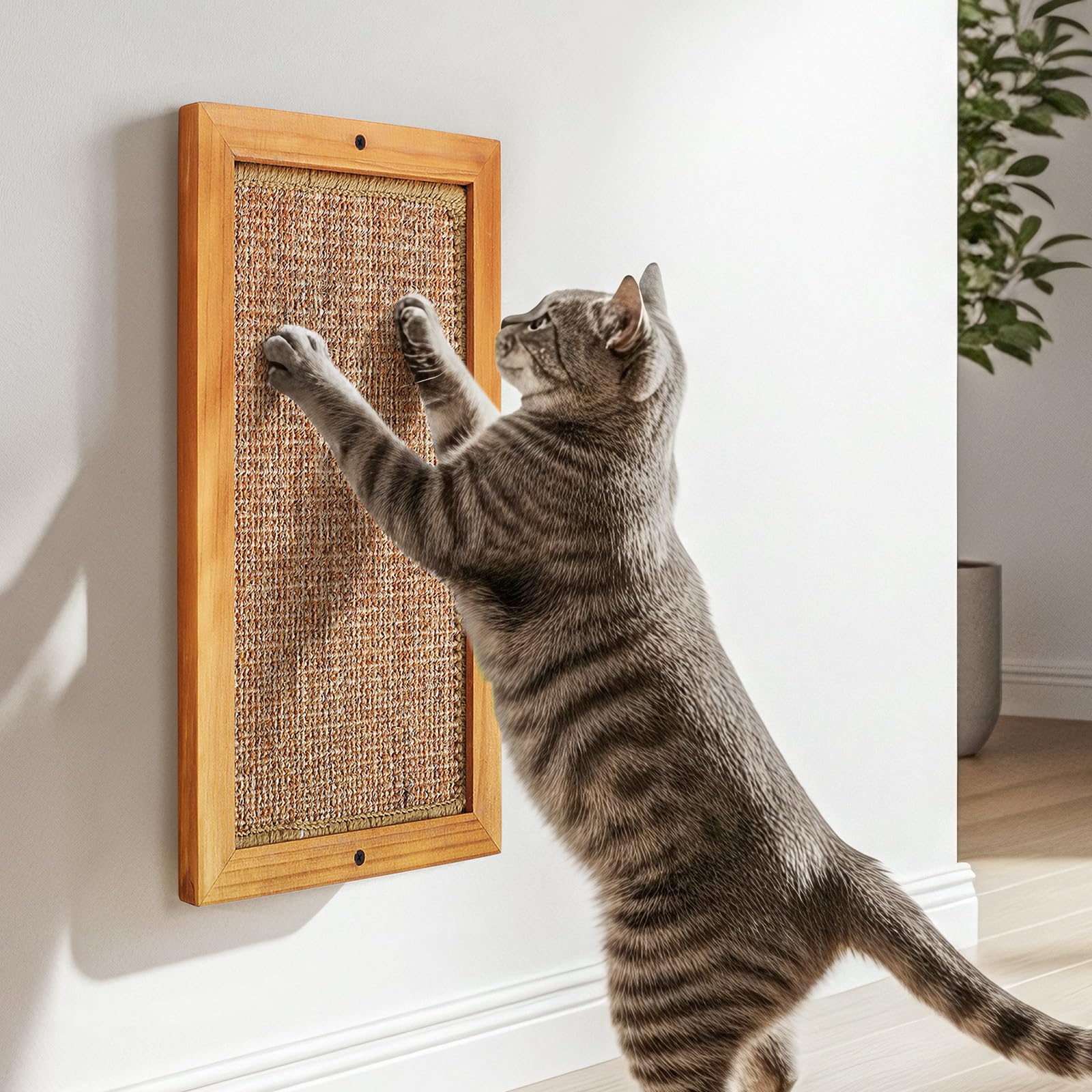 LSAIFATER Large Cat Scratching Post for Indoor Cats - Wooden Sisal Cat Wall Scratcher, Vertical Floor or Wall Mounted Cat Scratch Pad, Furniture
