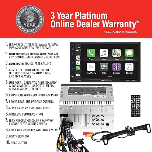 Vista 15 de BOSS Audio Systems Elite Series BE950WCPA - Reproductor multimedia inalámbrico Apple CarPlay Android Auto para automóvil, pantalla táctil capacitiva