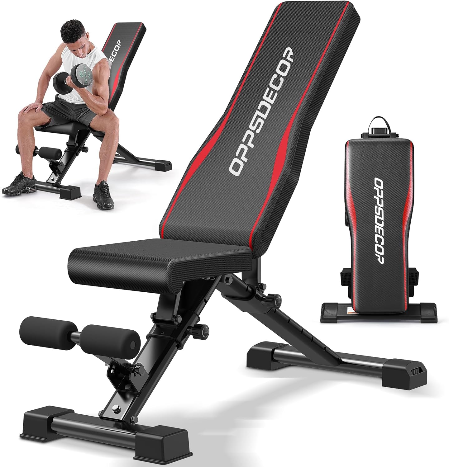 Adjustable Weight Bench, Easy Assembly Fast Folding Workout Bench, Space Saving Weight Benches Incline Decline Flat Utility Bench Press Bench for Home Gym Strength Training