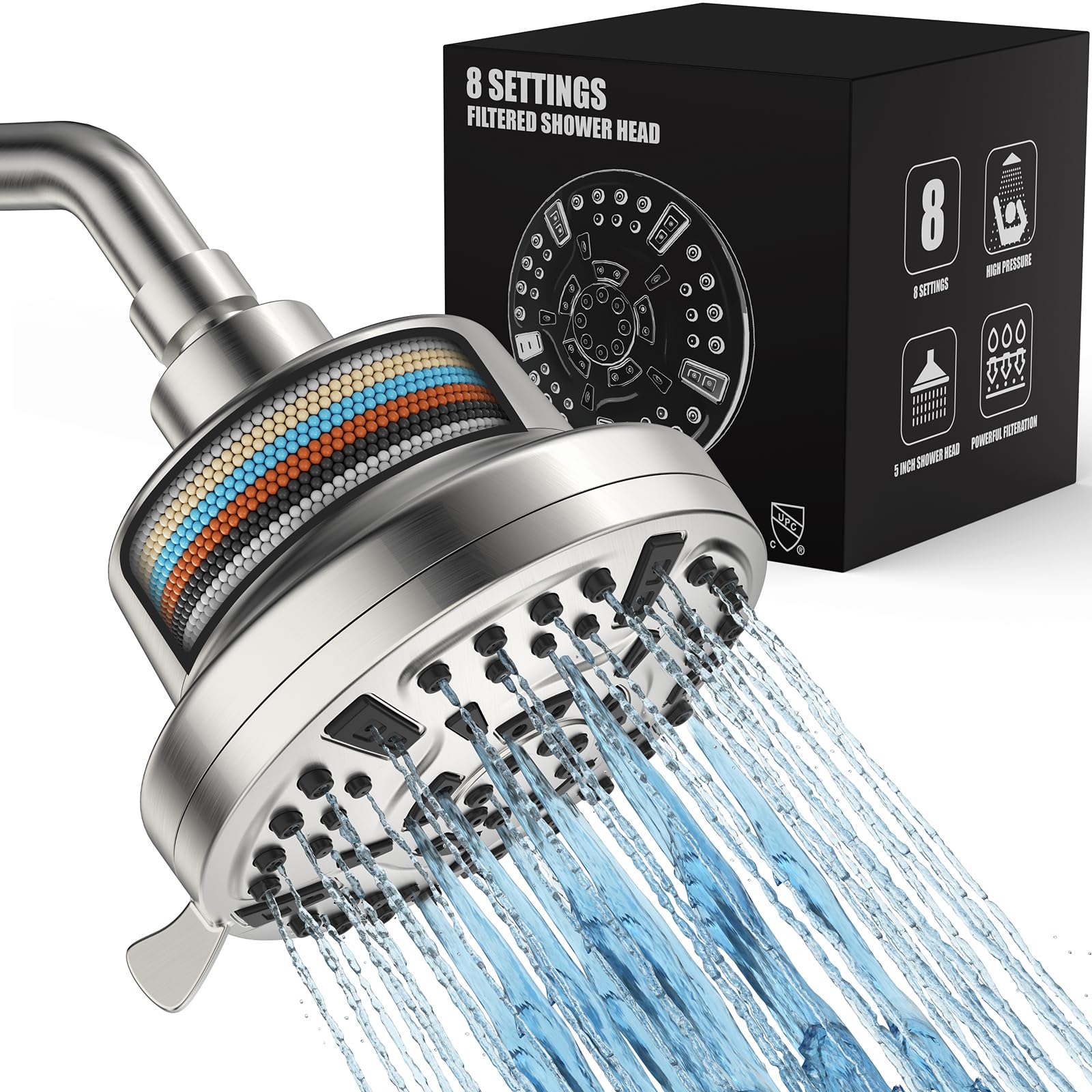 Photo 1 of Filtered Shower Head - 8 Settings Shower Head (Brushed Nickel)