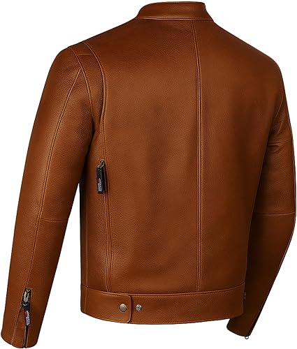 Miniatura 2 de Chaqueta de motocicleta de cuero de búfalo natural de primera calidad para hombre, armadura CE, bolsillos para armas, crucero, motociclista, Beige