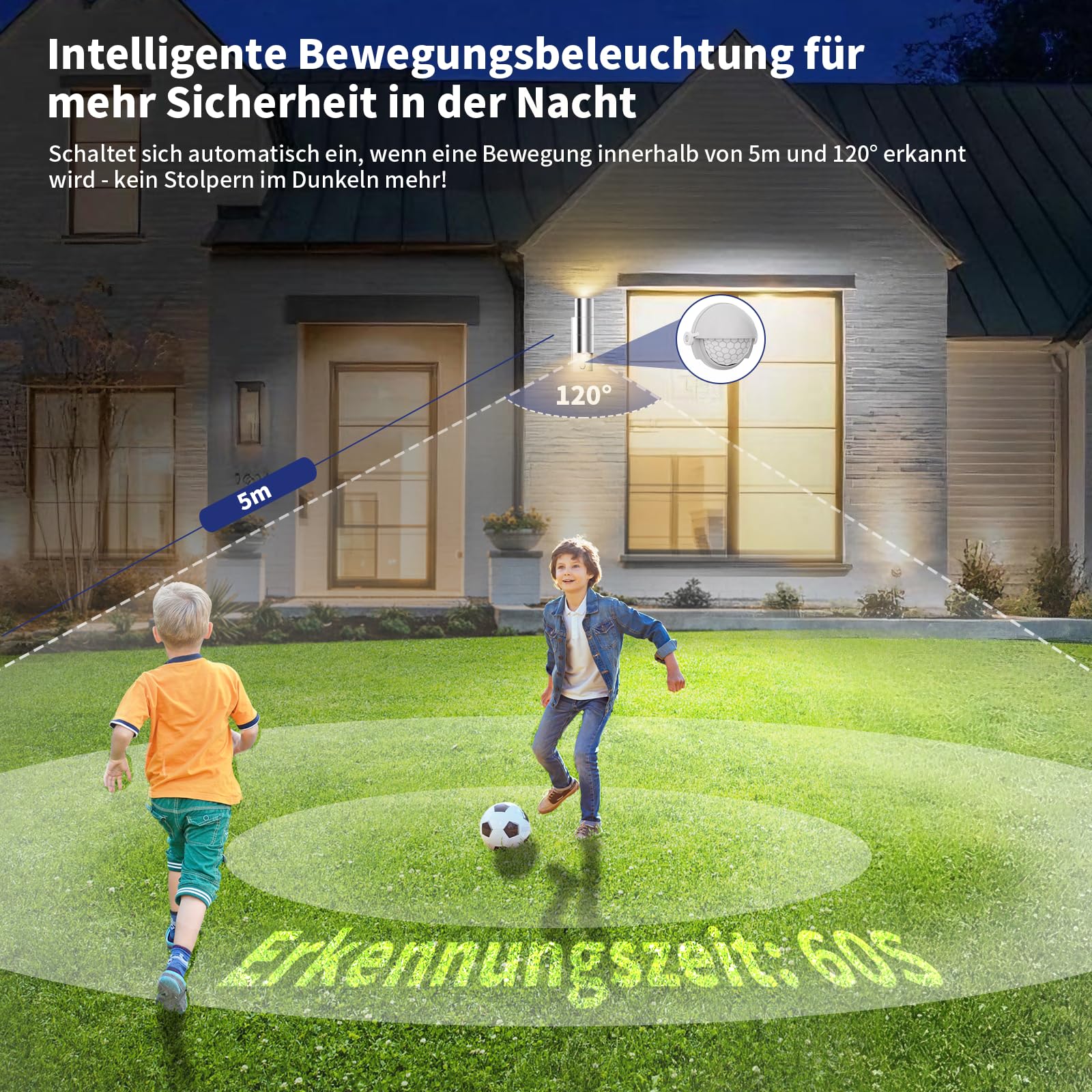 Allesgute LED Außenleuchte mit Bewegungsmelder IP44 Modern UP Down Wandleuchte Aussen Gebürstet Edelstahl Wandlampe für Garten Balkon, Inkl. 5W 500LM GU10 Leuchtmittel Warmweiß