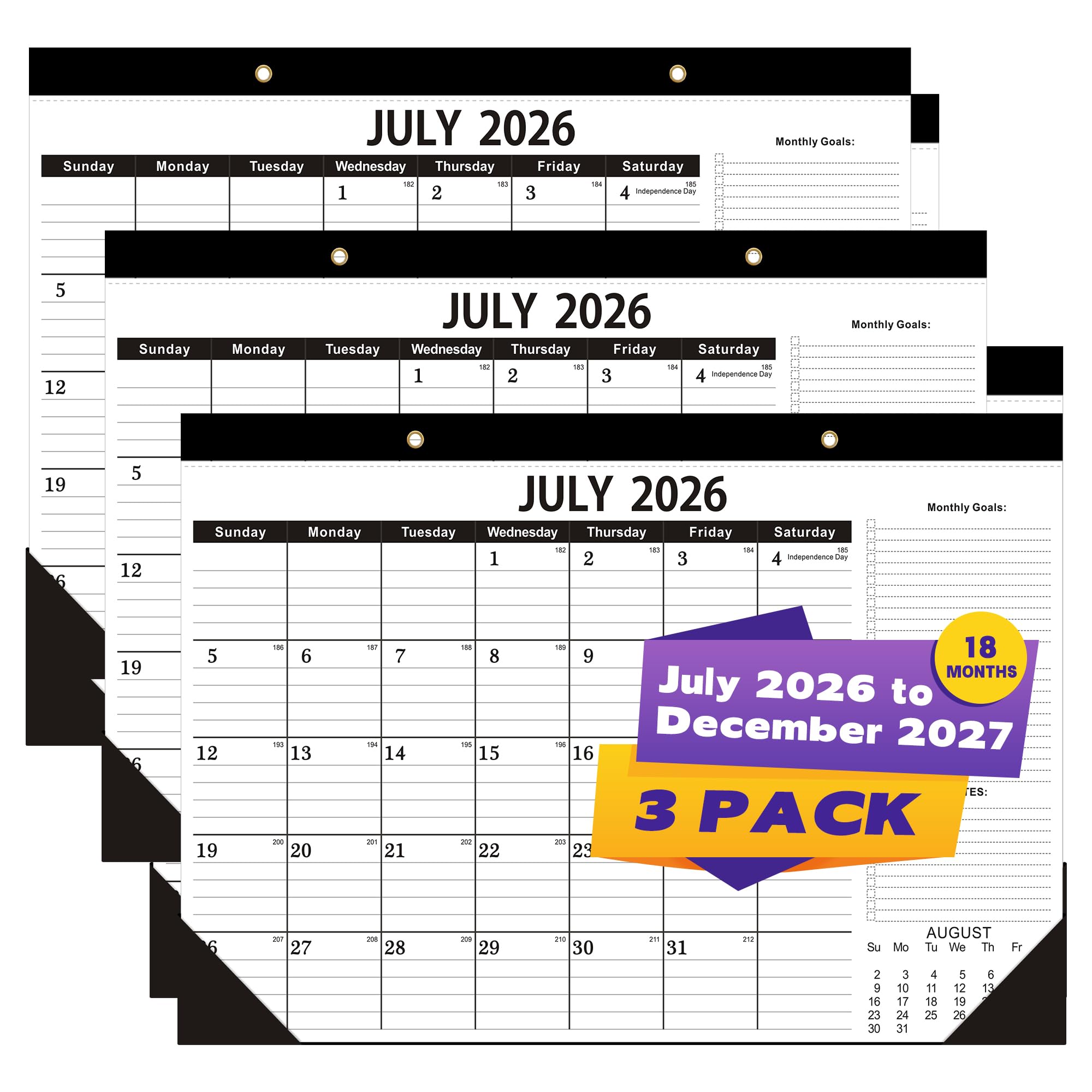 Tischkalender 2026–2027 (3er-Pack) – Juli 2026 bis Dezember 2027–18 Monate – 43,2 x 30,5 cm, professioneller Vorteilspack-Kalender 2026–2027 mit 120 g/m² dickem Papier.