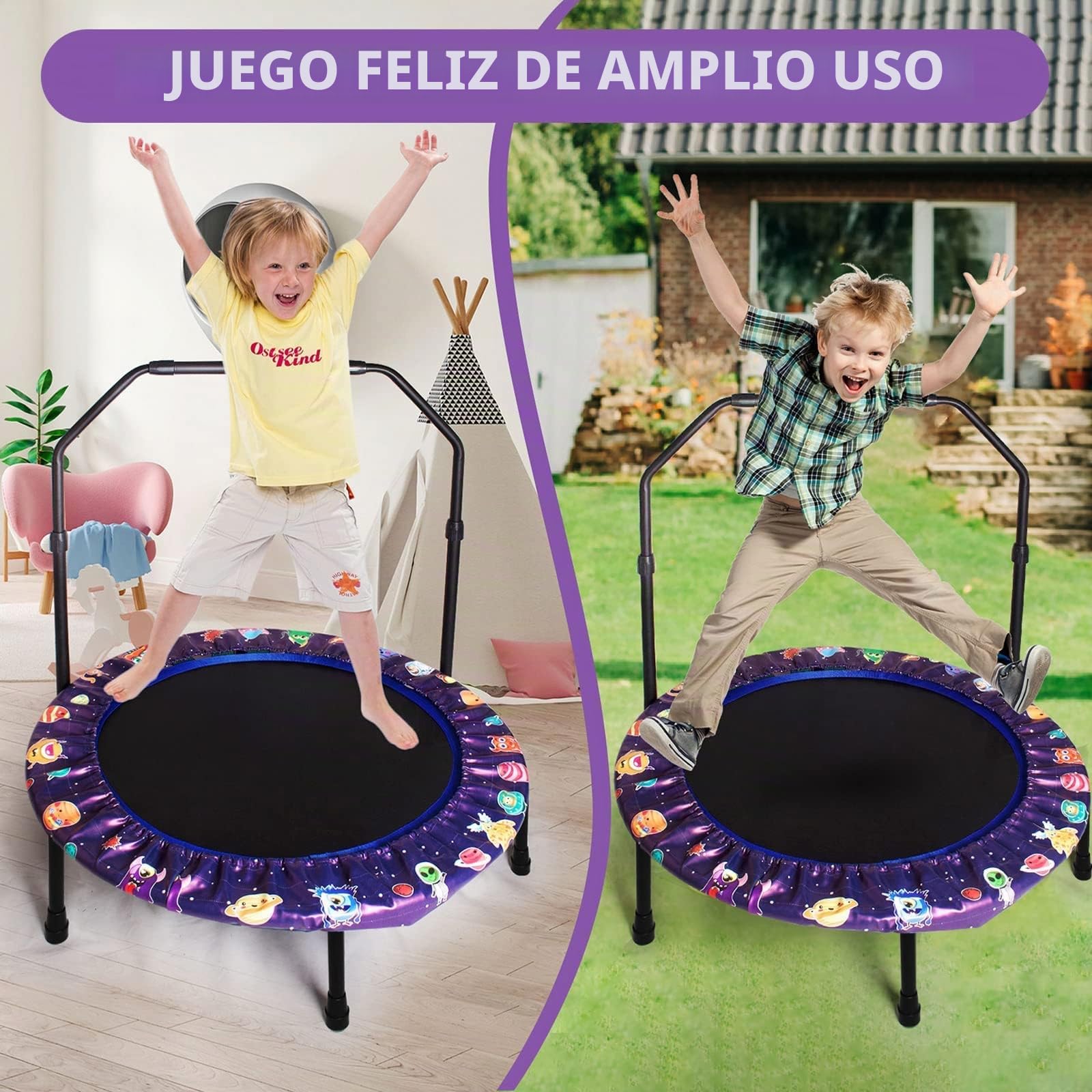 Mini Trampolín para niños de 91 cm para Interiores y Exteriores con asa Ajustable y Cubierta Acolchada de Seguridad,Plegable para Que los niños Pequeños Jueguen y Hagan Ejercicio