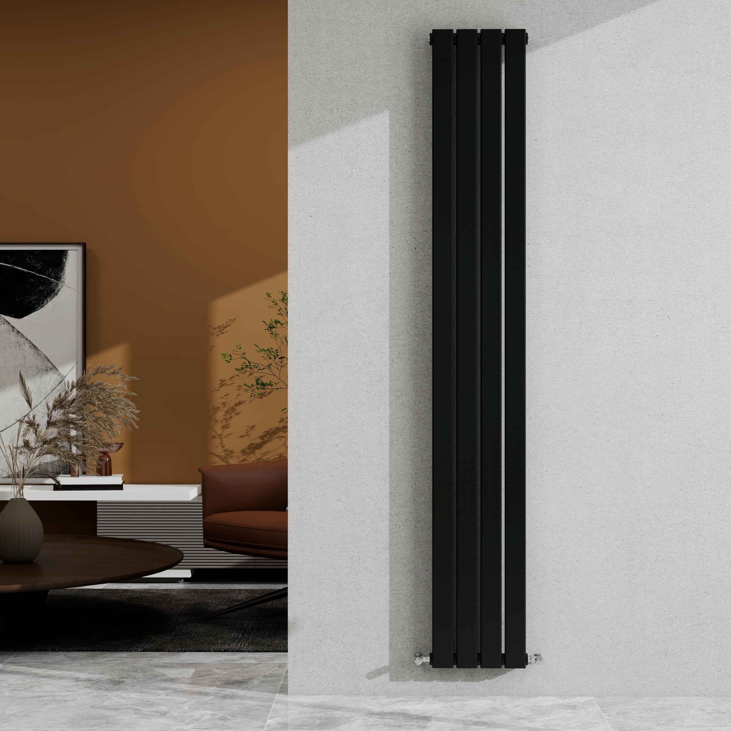 Sky Bathroom Black 1800×272Mm Vertical Designer Radiator Single Panel Modern Central Heating Flat Panel Rad 2076 Btu