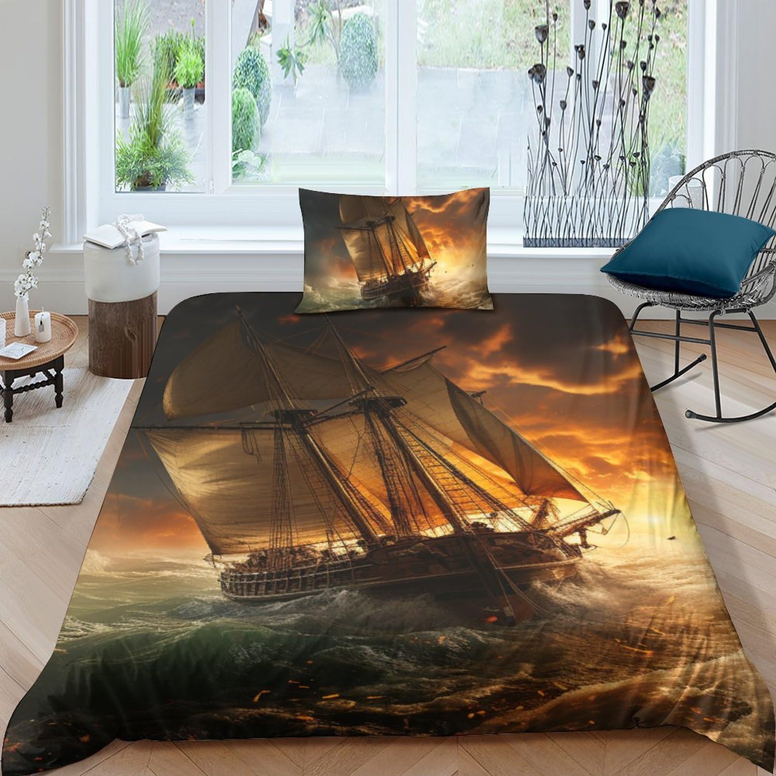 Ensemble de literie voilier 3D parure de lit maritime housse de couette single