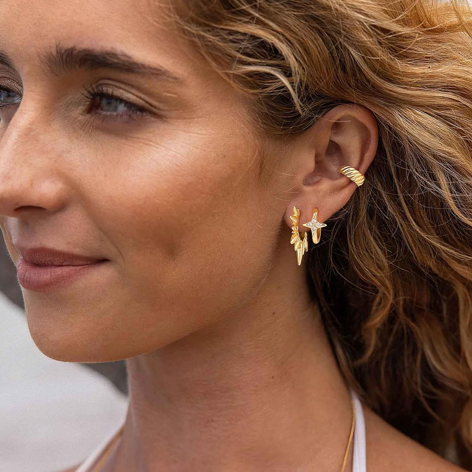 FETTERO Women Spike Earrings Gold Huggie Hoops 14K Gold Plated Small Hoop Earrings for Women Boho Simple Delicate Gold Earrings Handmade Hypoallergenic Earrings Jewelry Gift - Image 5