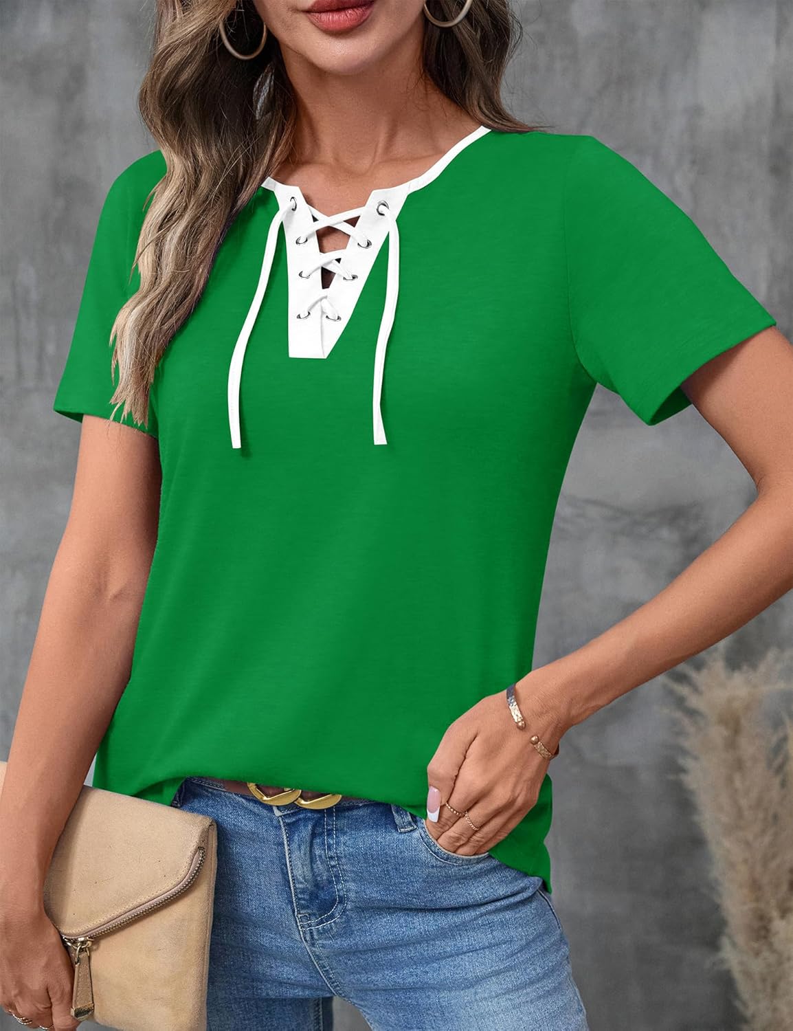 LOMON Womens Criss Cross Short Sleeve T-Shirts V-Neck Floral Summer Blouse Tops - Image 3