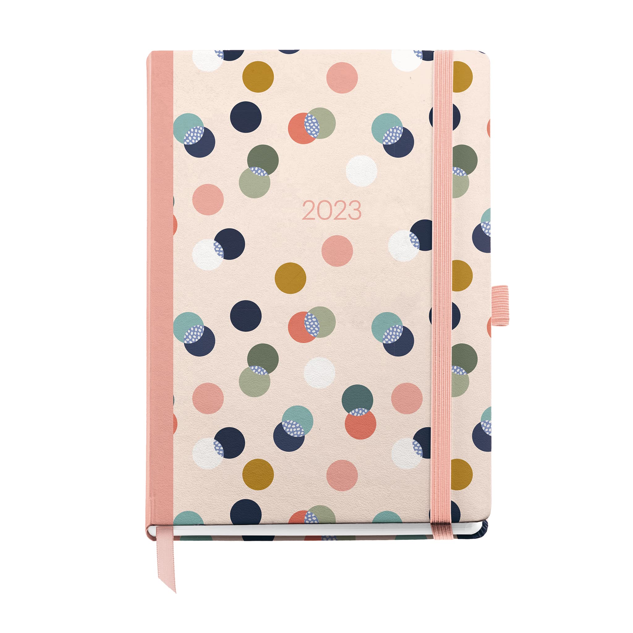 Miquelrius - Year Planner 2023 - Day Page - Journal Size 122 x 168 mm - Hard Cover - Stitched Binding - Catalan, English and Portuguese - Confetti