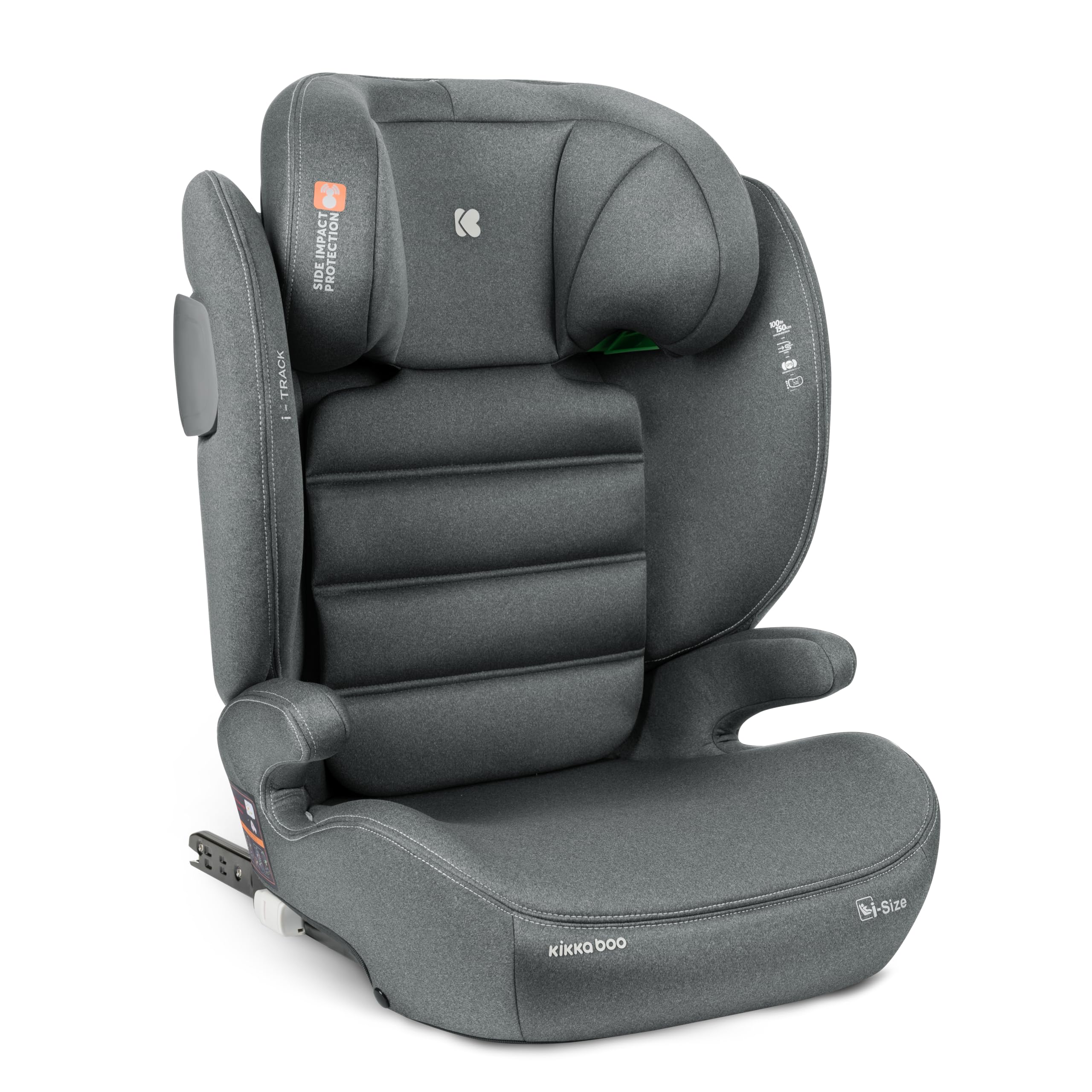 KikkaBoo Silla Coche Grupo 2-3 ISOFIX (15-36 kg) i-TRACK, Protección SPS Lateral, i-Size, 12 Posiciones Reposacabezas, Cadeira Auto Infantil, Gris