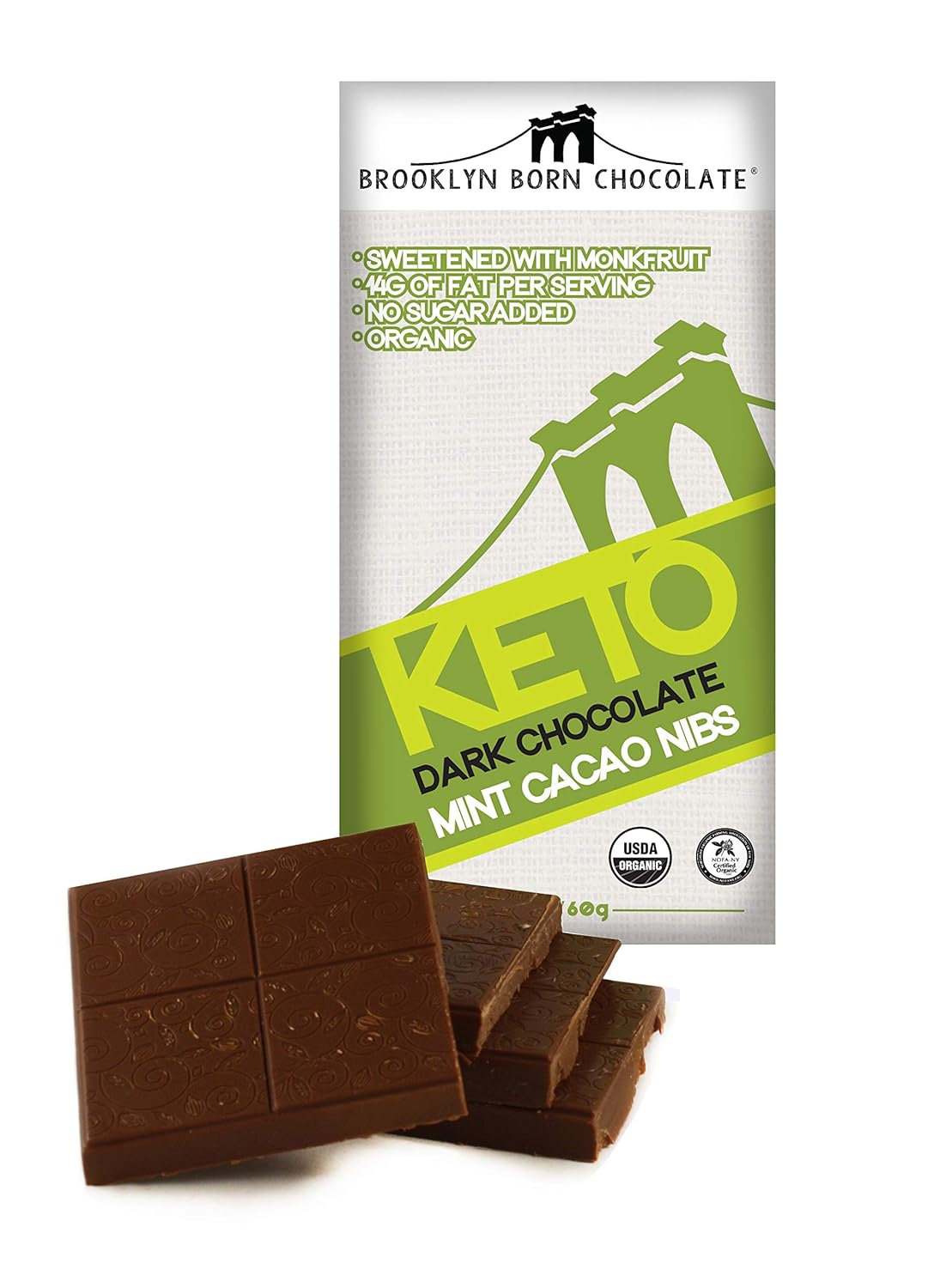 Brooklyn Born KETO Chocolate Bars 4 Pack Mint Cacao Nibs