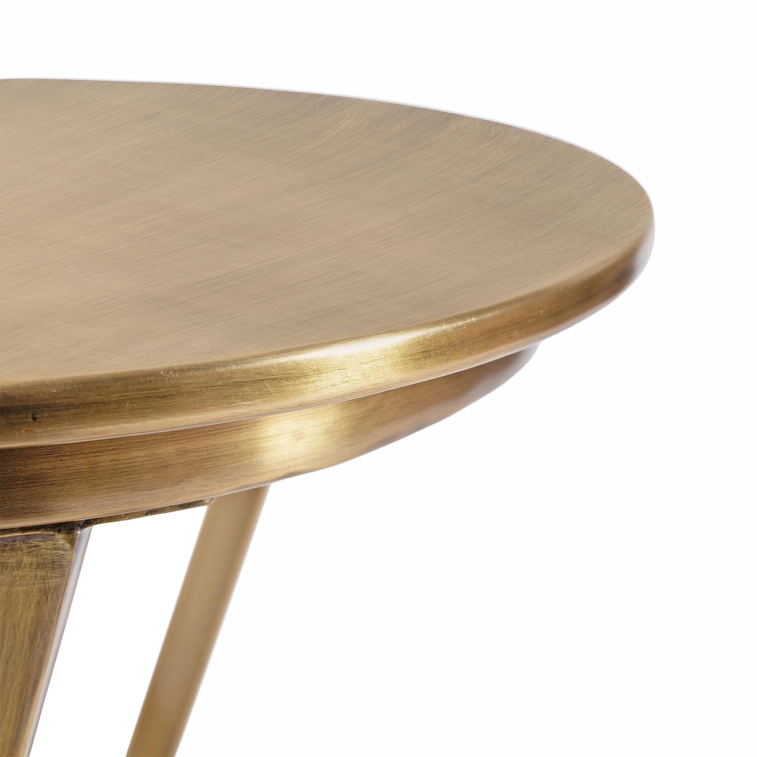 Kate and Laurel Aja Modern Metal Round Side Table; 15 x 15 x 23; Antique Brass; Decorative Geometric Nightstand with Circular Tabletop and Unique Slanted Legs