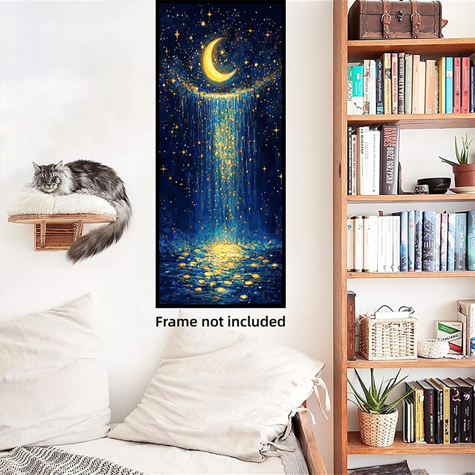 Malen Nach Zahlen 50x150cm Leinwand Sternenhimmel Malen Nach Zahlen Erwachsene mit Ohne Rahmen, DIY Kreativ Set für Erwachsene mit Pinseln und Acrylfarbe, Zimmer Deko Mond Landschaft Geschenk, P0M-530