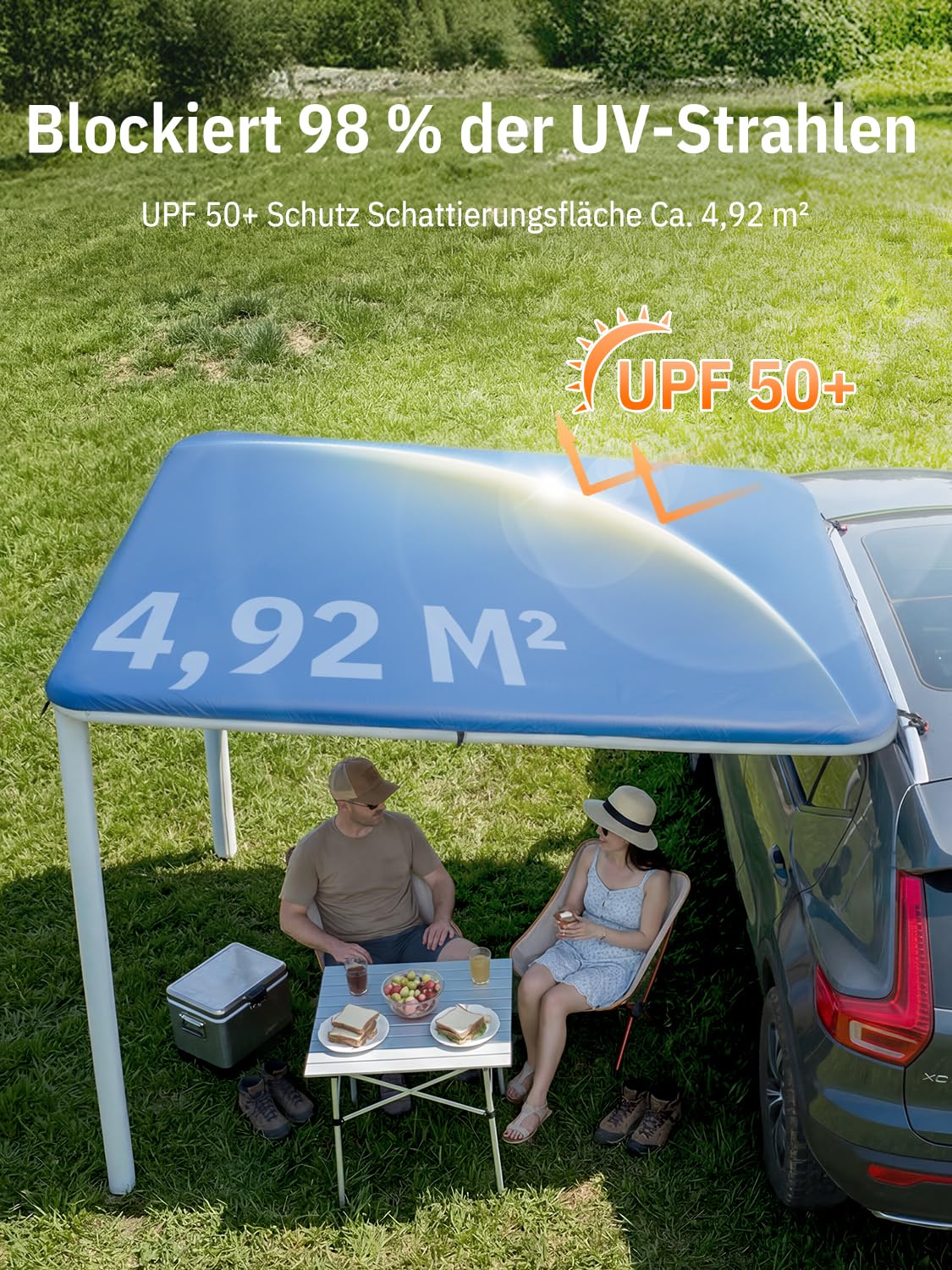 Niphean Auto Markise für SUV, Pickup & Van, 2-Min-Aufbau, Kein Dachträger Nötig, Aufblasbares Sonnensegel Wohnwagen 250 x 198 cm, Wasserdicht, UV50+, Windstabil Fahrzeug Markise