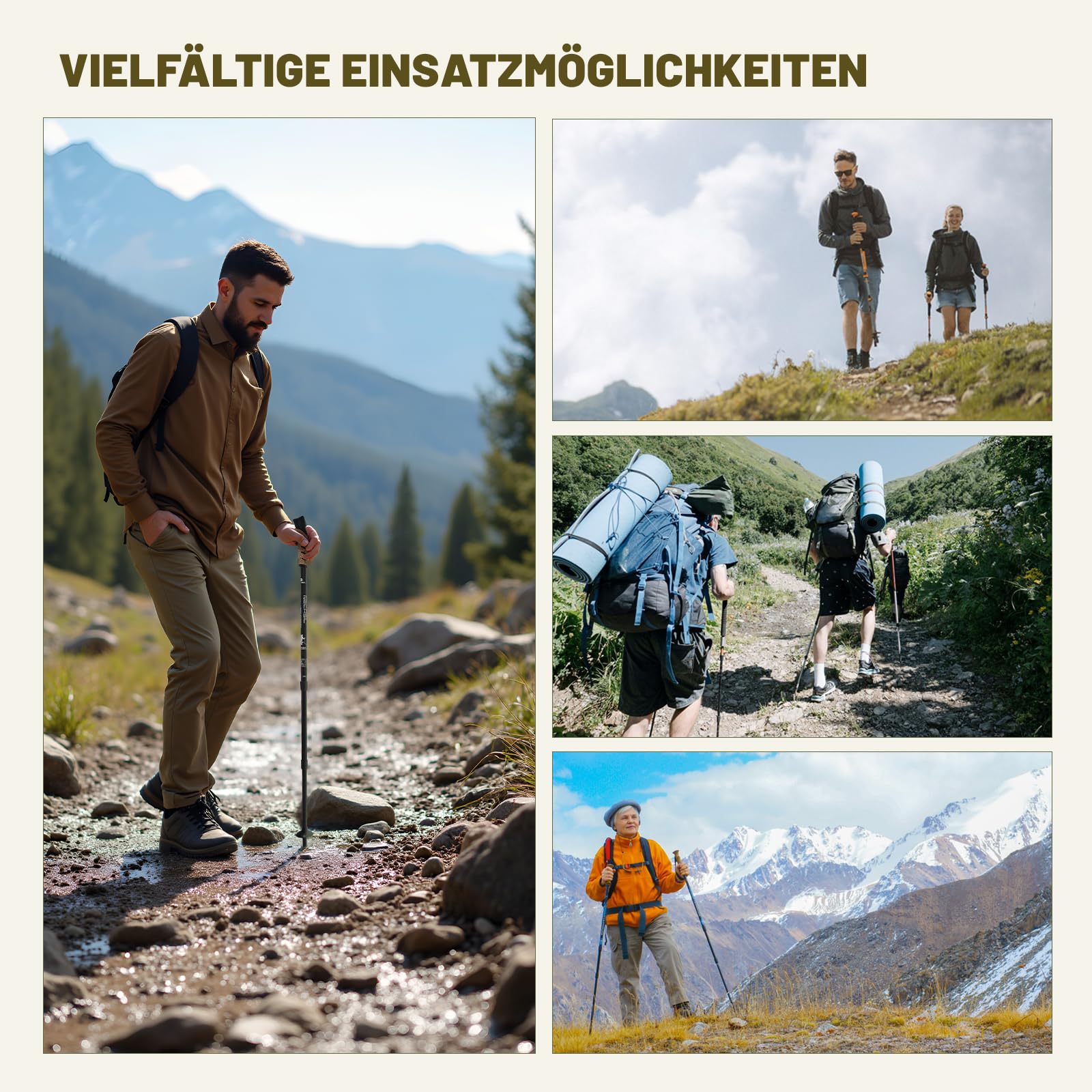 Trekkingstöcke Faltbar, Wanderstöcke 7075 Aluminium Ultraleicht, Verstellbar 62-135cm mit Korkgriff, Nordic Walking Stöcke 2er Set für Damen & Herren