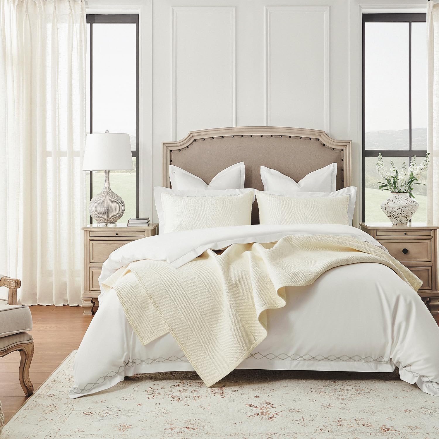 Calla Angel Evelyn Stitch Chevron Luxury Pure Cotton Quilt,Ivory, Chevron, 3 Pieces King Quilt Set
