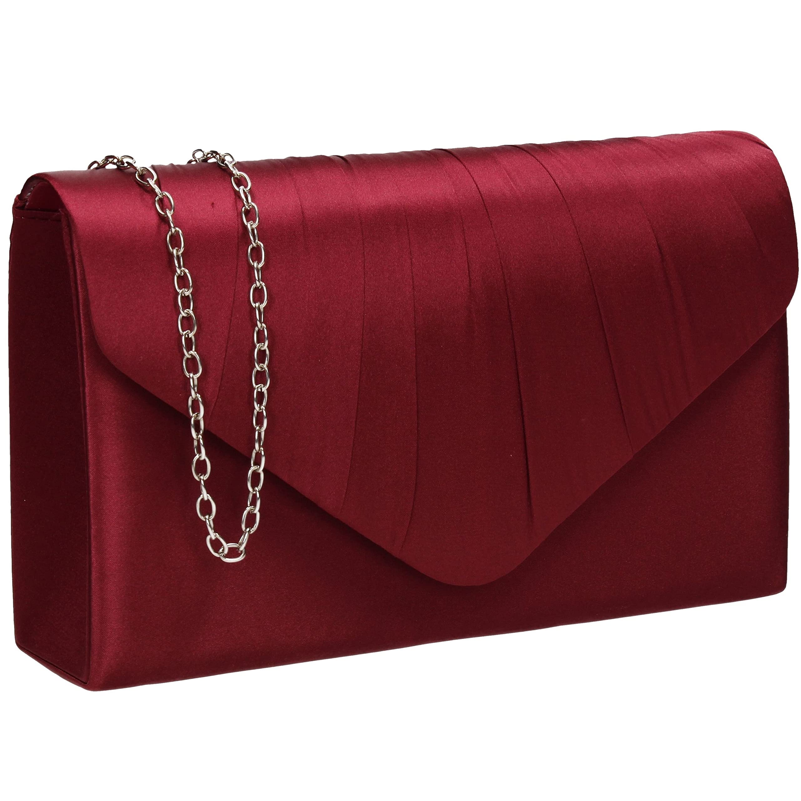 SwankySwans Chantel Womens Satin Party Prom Wedding Evening Clutch Bag Purse Burgundy