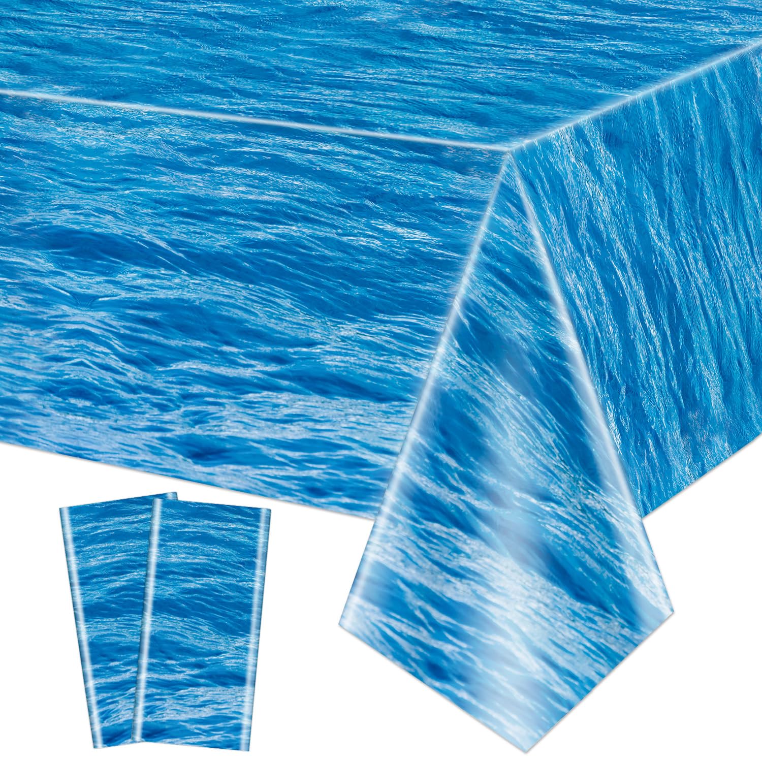 2 Pack Ocean Wave Tablecloths - Disposable Plastic Ocean Water Table Cover for Ocean Under The Sea Beach Pool Mermaid Shark Birthday Party Decoration Supplies, 130x270cm