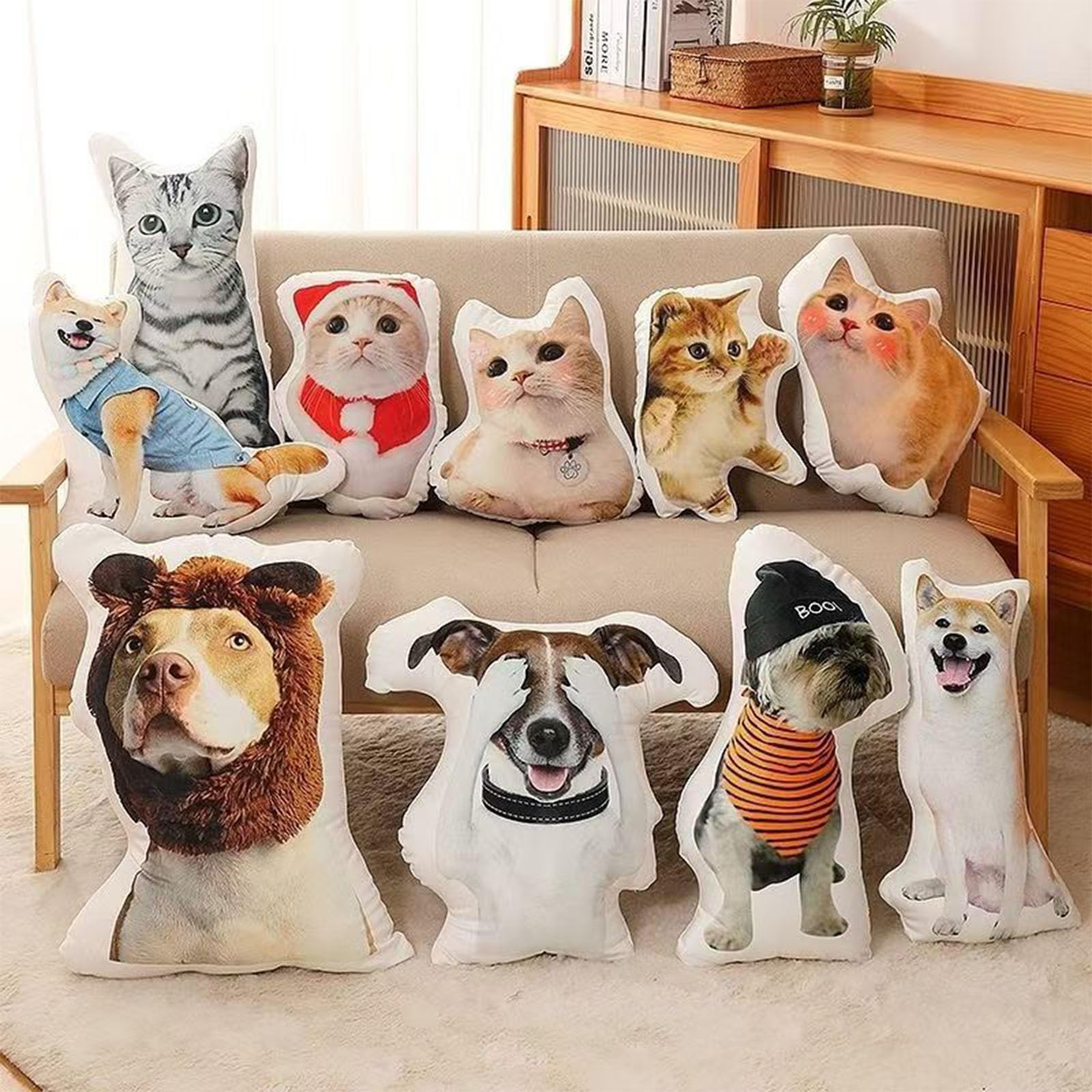 Custom Plush Photo Doll Personalized Face Pillow,Funny Personalized Pillow with Pet/Picture/People?Custom 3D Pillow for Birthday, Thanksgiving, Christmas, Lovely Dog Cat Memorial Gift (Personalized)