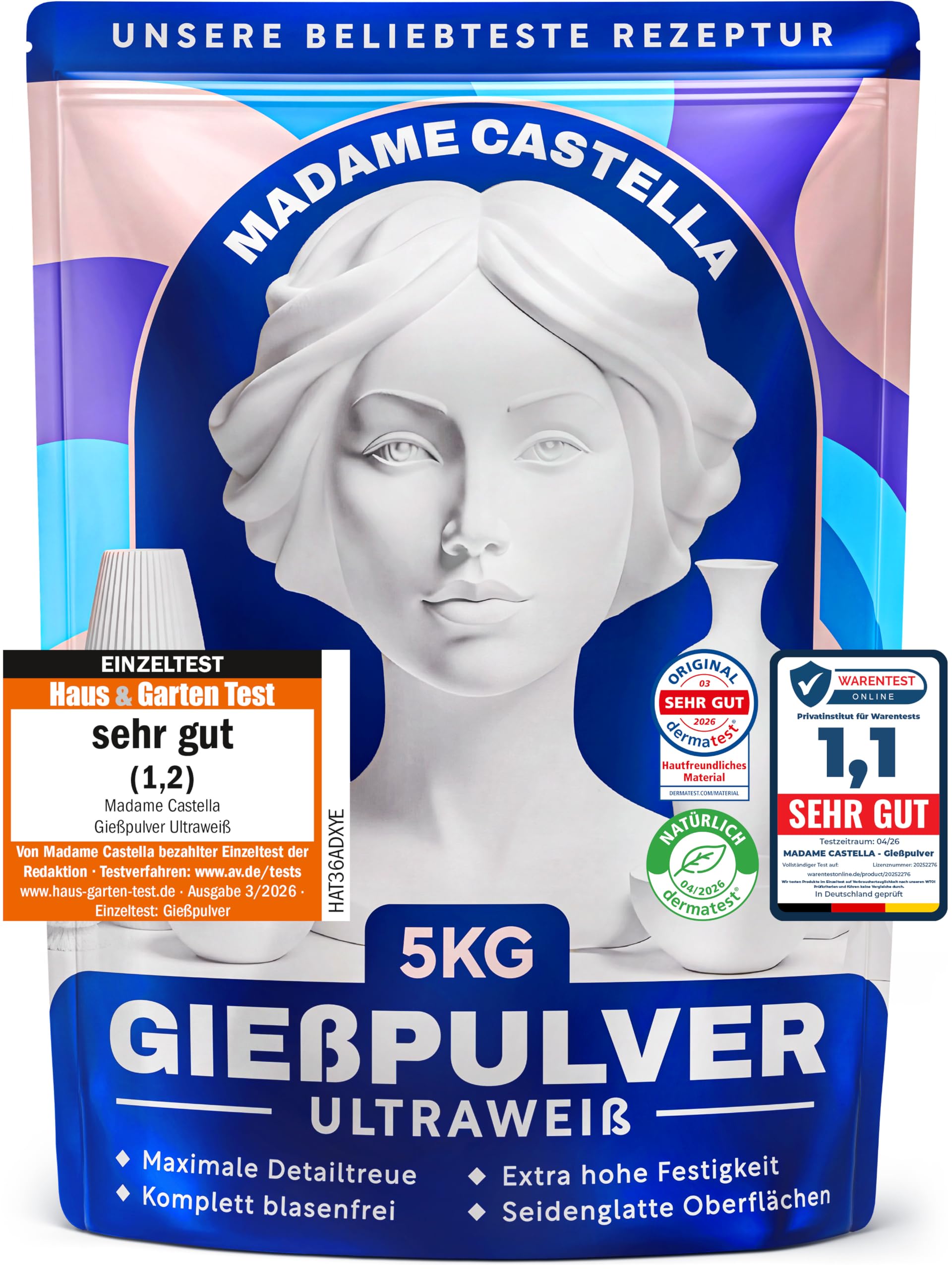 MADAME CASTELLA Gießpulver Weiß 5KG [ULTRAWEIß] Gips zum Gießen