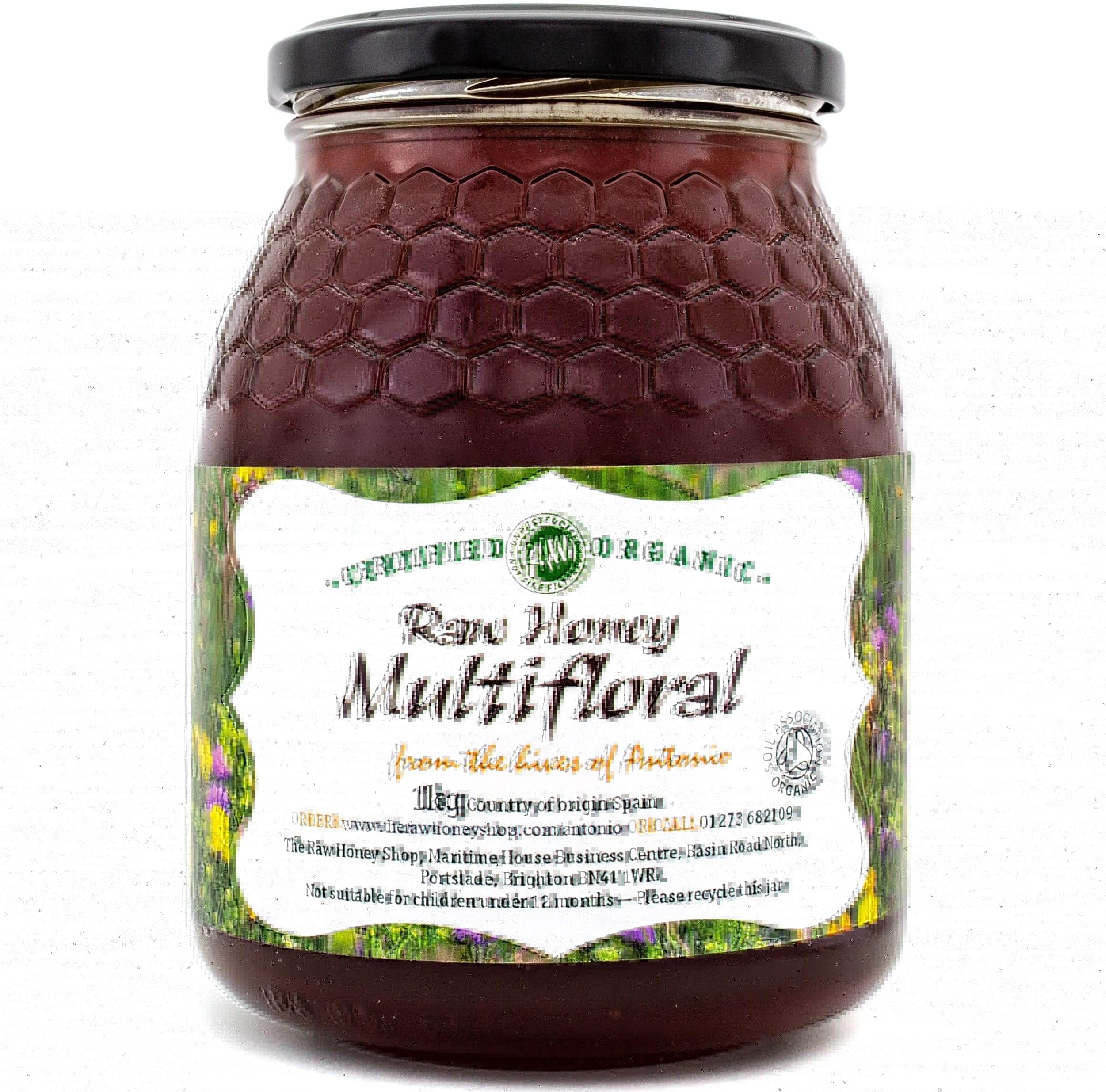 Antonio’s Raw Certified Organic Multifloral Honey 1kg/ Premium Range - Pure, Antibacterial, Cold Pressed & Unpasteurised, Natural Honey, Certified Organic/The Raw Honey Shop