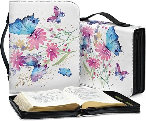 Miniatura 5 de Bengbobar Funda para la Biblia con asa, funda de cuero de flores rosas para la Biblia para hombres y mujeres, accesorios de la Biblia de mariposas,