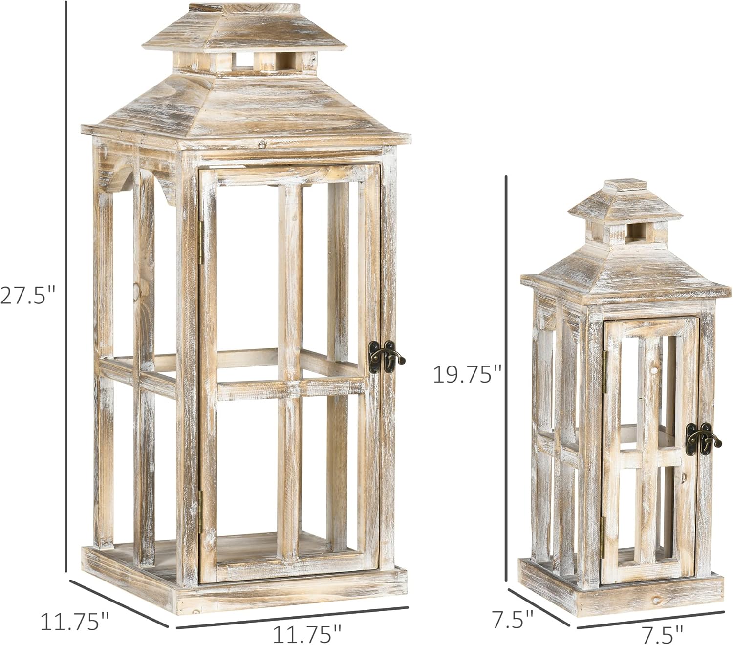 HOMCOM 2 Pack 28"/20" Large Rustic Wooden Lantern Decorative, Indoor/Outdoor Lantern for Home Décor (No Glass), Natural