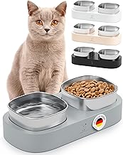 Pretty PAW Raised Cat Feeding Bowl - 2 x Ergonomic Cat Bowl & Feeding Bowl Cat on Raised Platform | Double Cat Bowl in Bowl Set with Stainless Steel Bowls | Non-Slip & No Spill