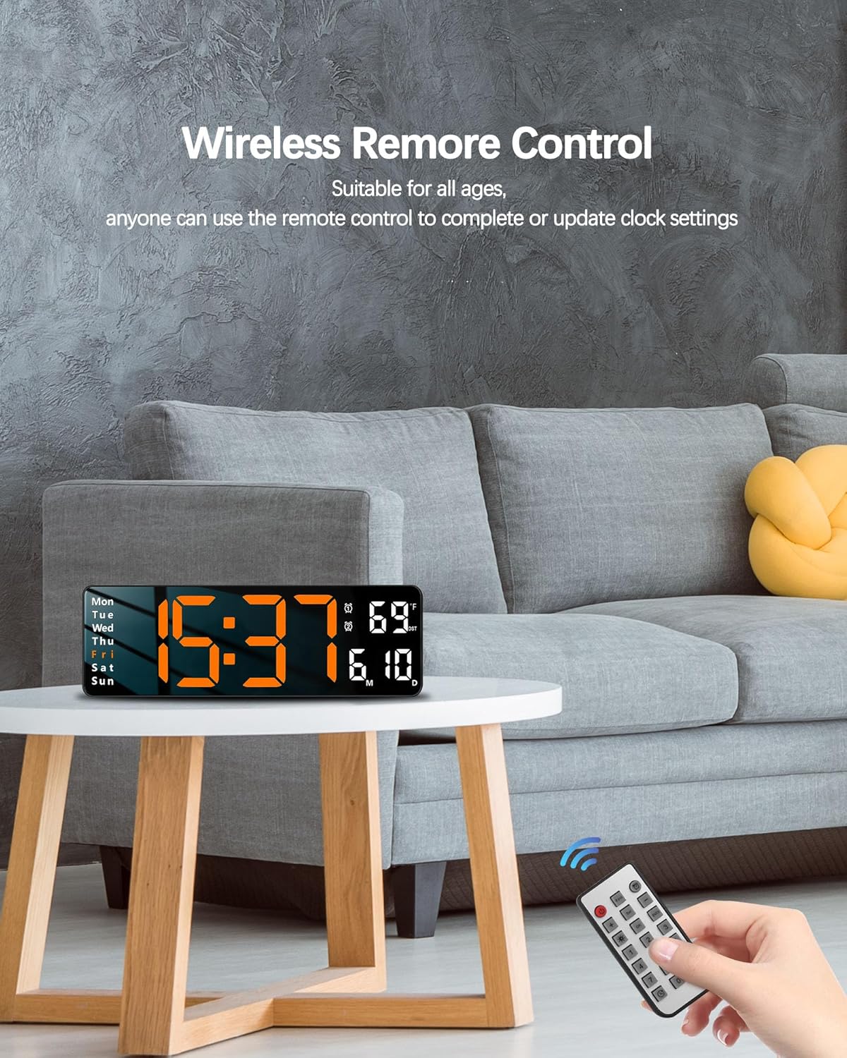 Remote control for the JoFomp Digital LED Wall Clock.