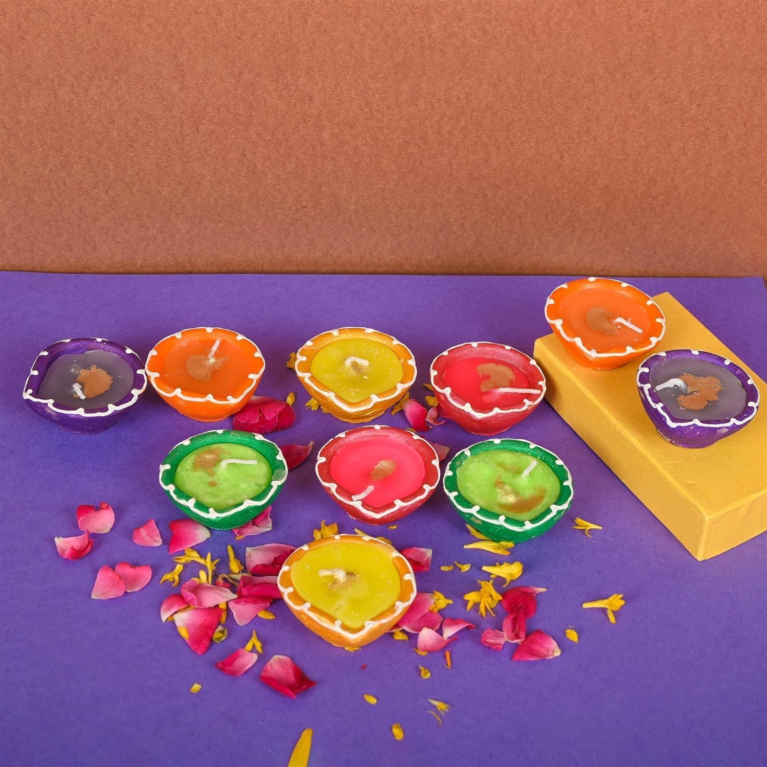 Magic Providers Earthen Diwali Diya with Wax Candles for Home Decoration & Best puja Ambience | This Beautiful Clay Wax Diya Used in Any Occasions Like Diwali, Navratri for Pooja Decoration Set of 6