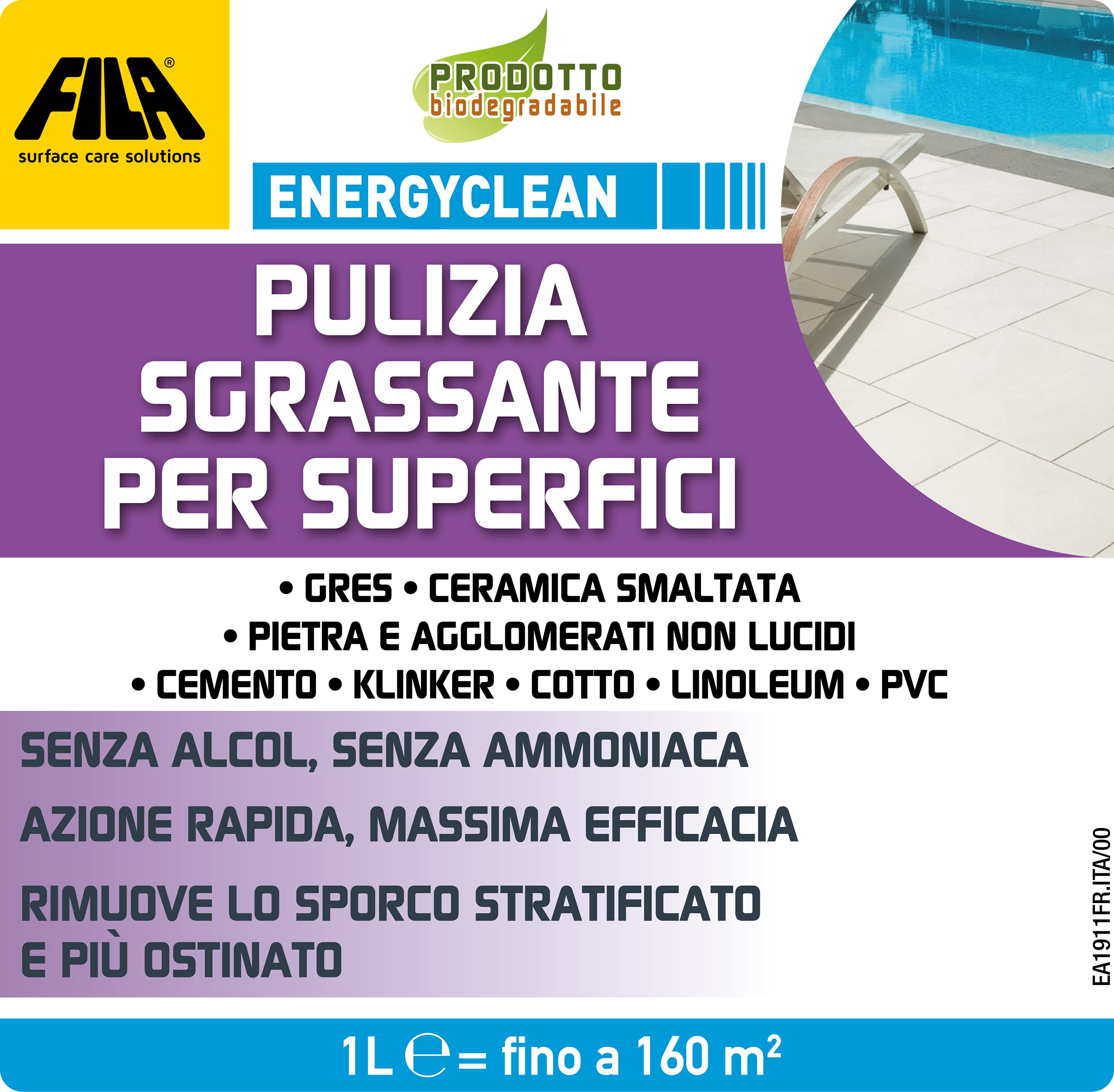 FILA ENERGYCLEAN Detergente Sgrassante per Superfici, Incolore, 1 Litro