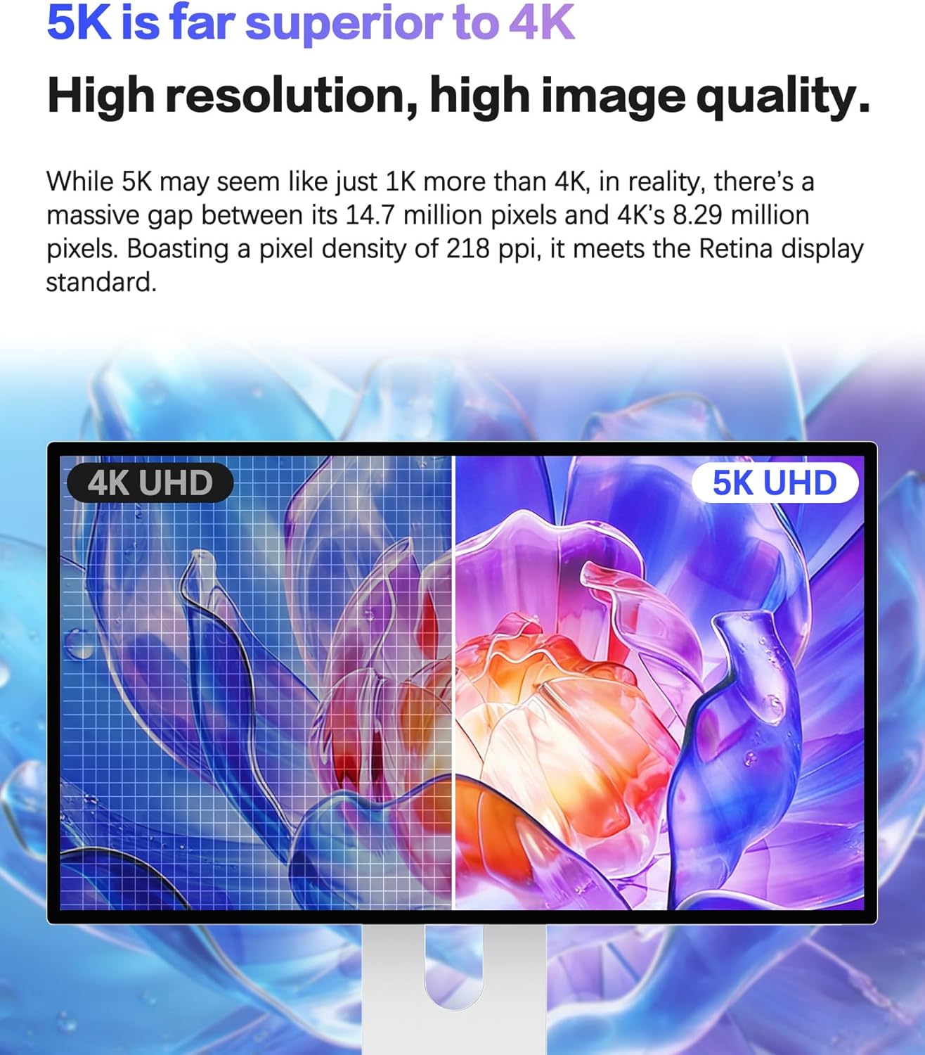 Kuycon 27 inch G27P Computer Monitor Full HD (5120x2880) 16:9 Display, IPS Panel, 99% sRGB, USB-C, DP, HDMI, PD100W Reverse Charging for Office and Home (Honeycomb - with Stand)