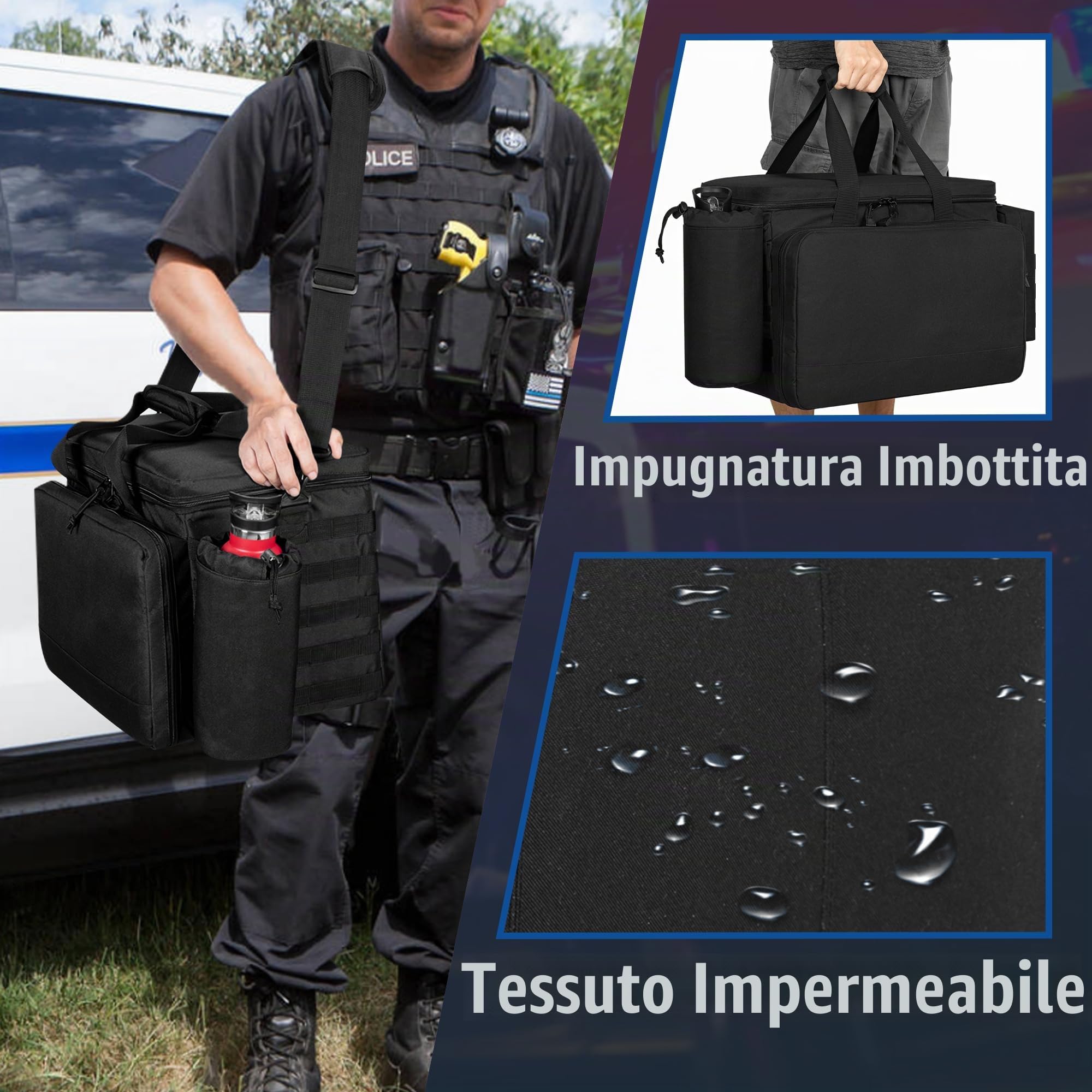 Trunab Borsone Polizia Borsa Tattica MOLLE Borsa Pattuglia, Organizer da Auto per Sedile Anteriore,Borsa Viaggio Tracolla Militare Gran Capacità con Scomparto per Laptop 15,6"