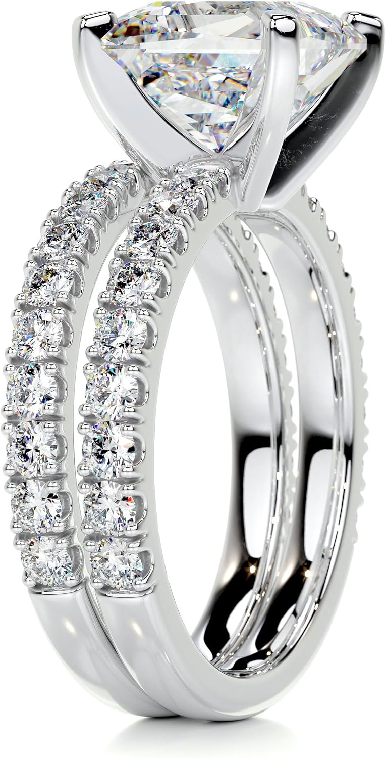 1-5 Carat Princess Cut IGI certified Lab Grown Diamond Ring 10K 14K 18K Rose Gold and Matching Wedding Band Lab Grown Diamond Wedding Bridal Set (E-F Color VVS2 Clarity)