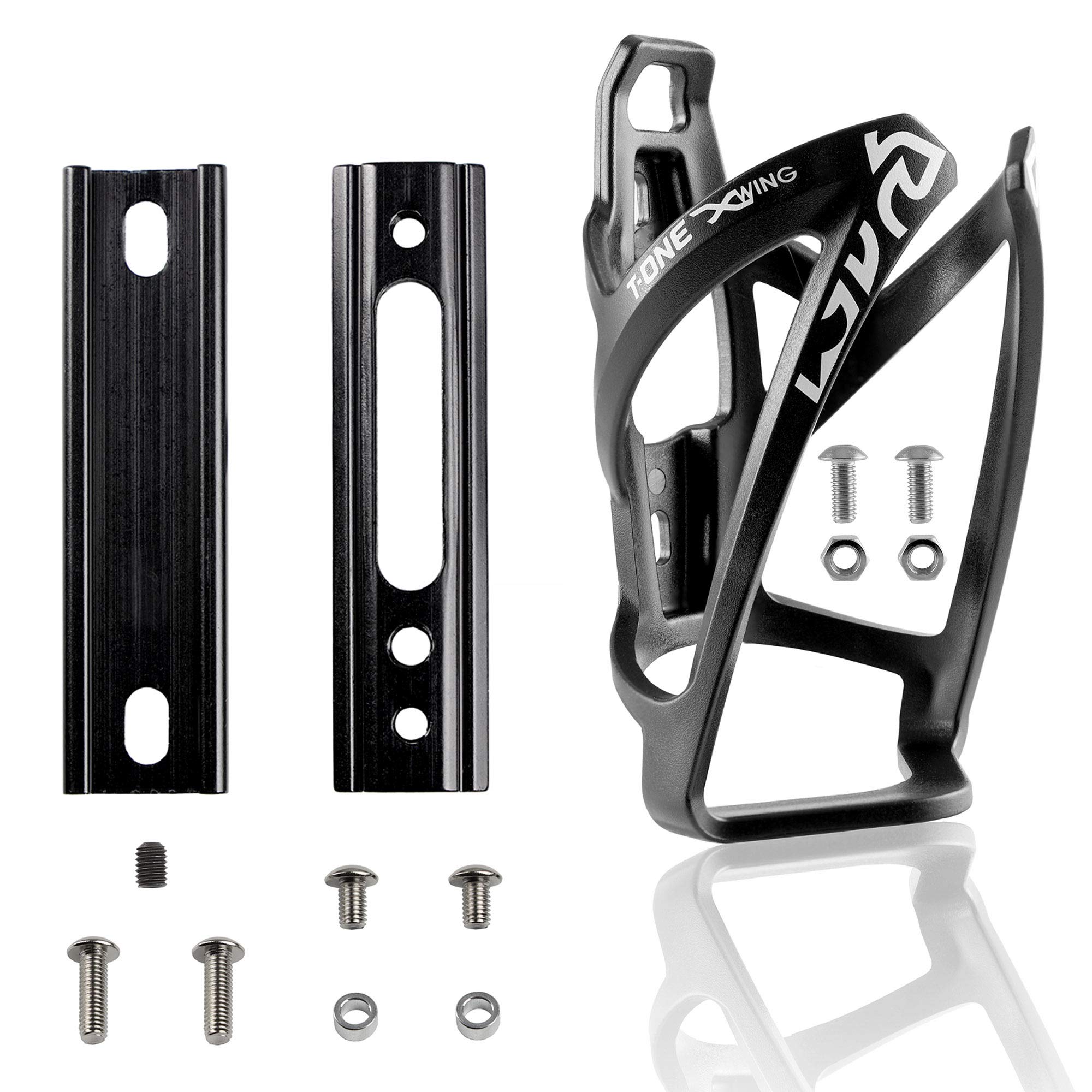 CyclingDealBicycle Bike Cycling Water Bottle Holder Cage Black + Bottle Cage Reposition Adaptor - Road or Mountain or Kids Bike Frame - Adjustable Position