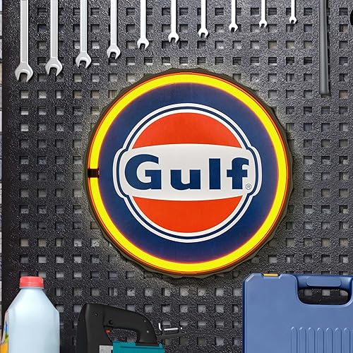 American Art Decor Gulf - Letrero de pared LED de neón con cuerda de neón, funciona con pilas y USB, decoración de habitación vintage, luces retro