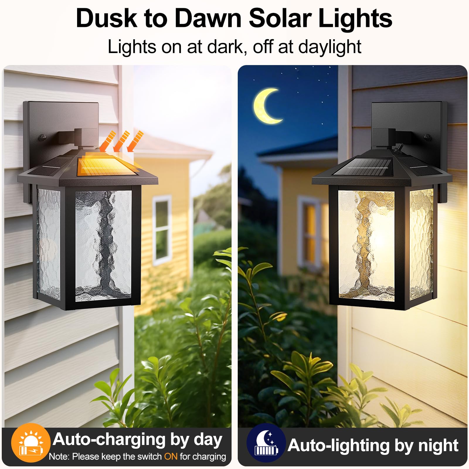BesLowe Solar-Wandleuchten für den Außenbereich, Aluminium, Dämmerung bis Morgendämmerung, LED-Verandalicht, 3000 K/5000 K, verstellbar, kabellose Außenbeleuchtung, Solar-Wandlaterne, Wandleuchte für