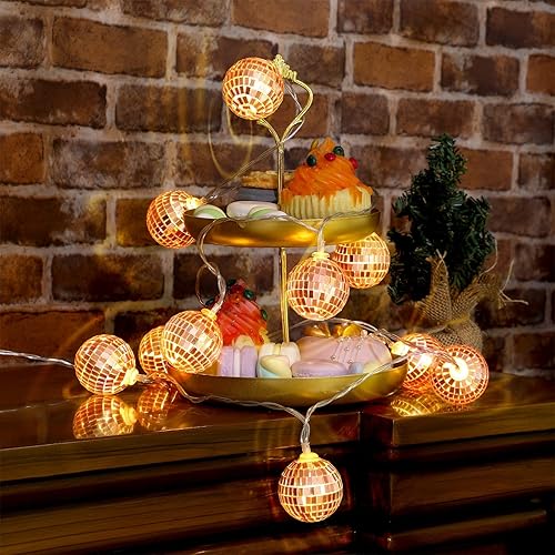 Miniatura 5 de Zhanmai Paquete de 3 pequeñas bolas de discoteca LED para decoración de fiesta de discoteca de los años 70, espejos iluminados, bolas de discoteca,